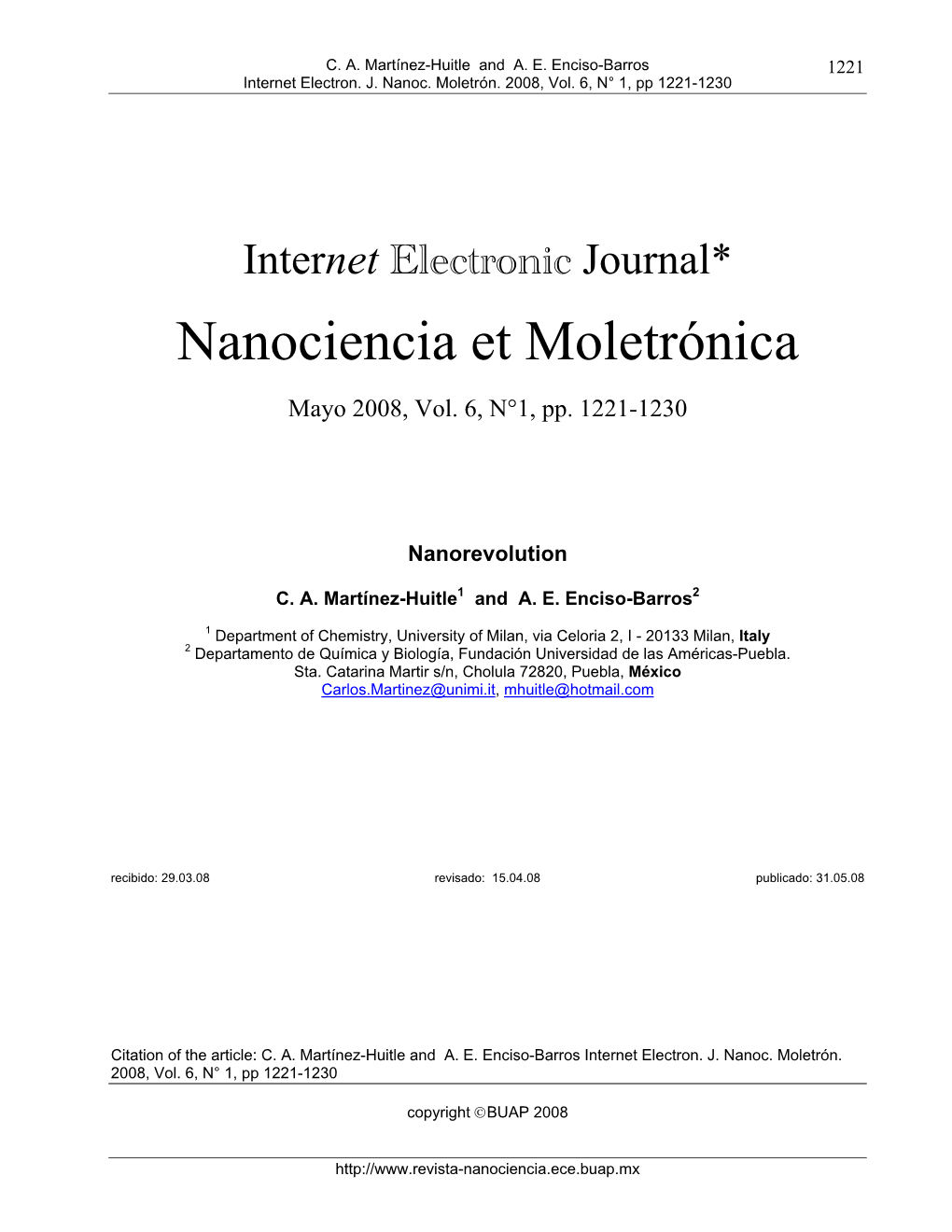 Internet Electronic Journal* Nanociencia Et Moletrónica