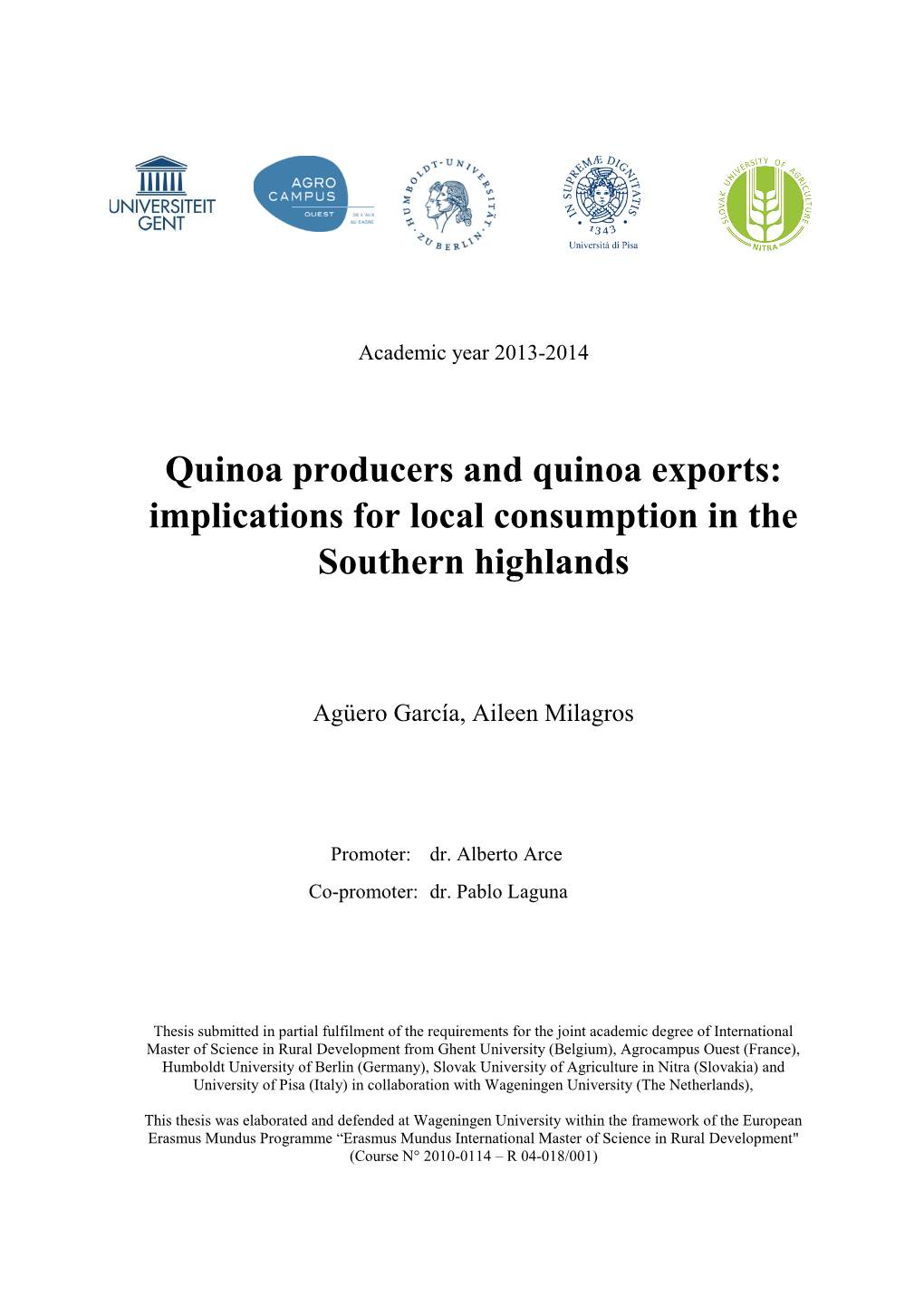 Quinoa Producers and Quinoa Exports: Implications for Local Consumption in the Southern Highlands