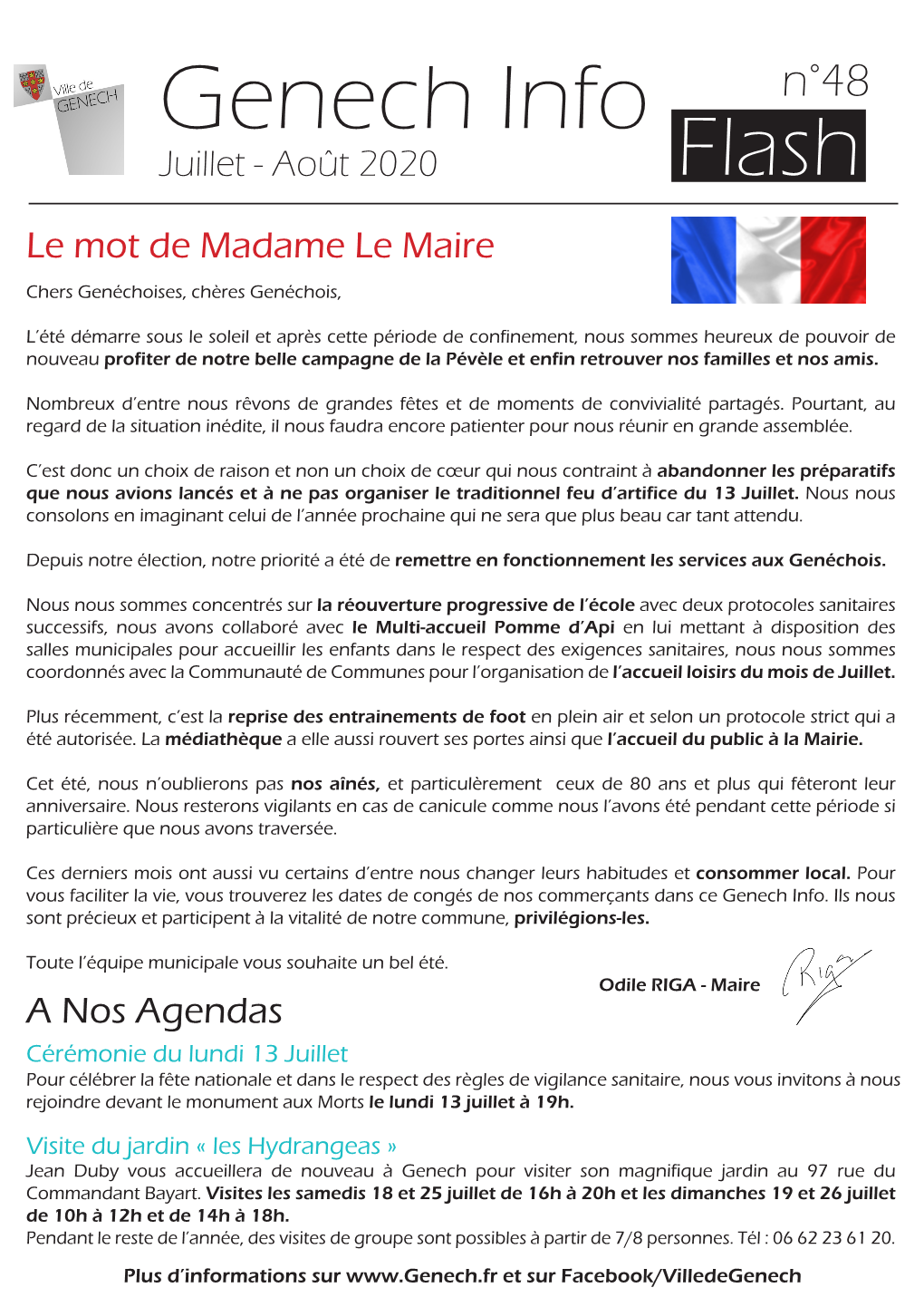 Genech Info N°48 Juillet - Août 2020 Flash Le Mot De Madame Le Maire Chers Genéchoises, Chères Genéchois