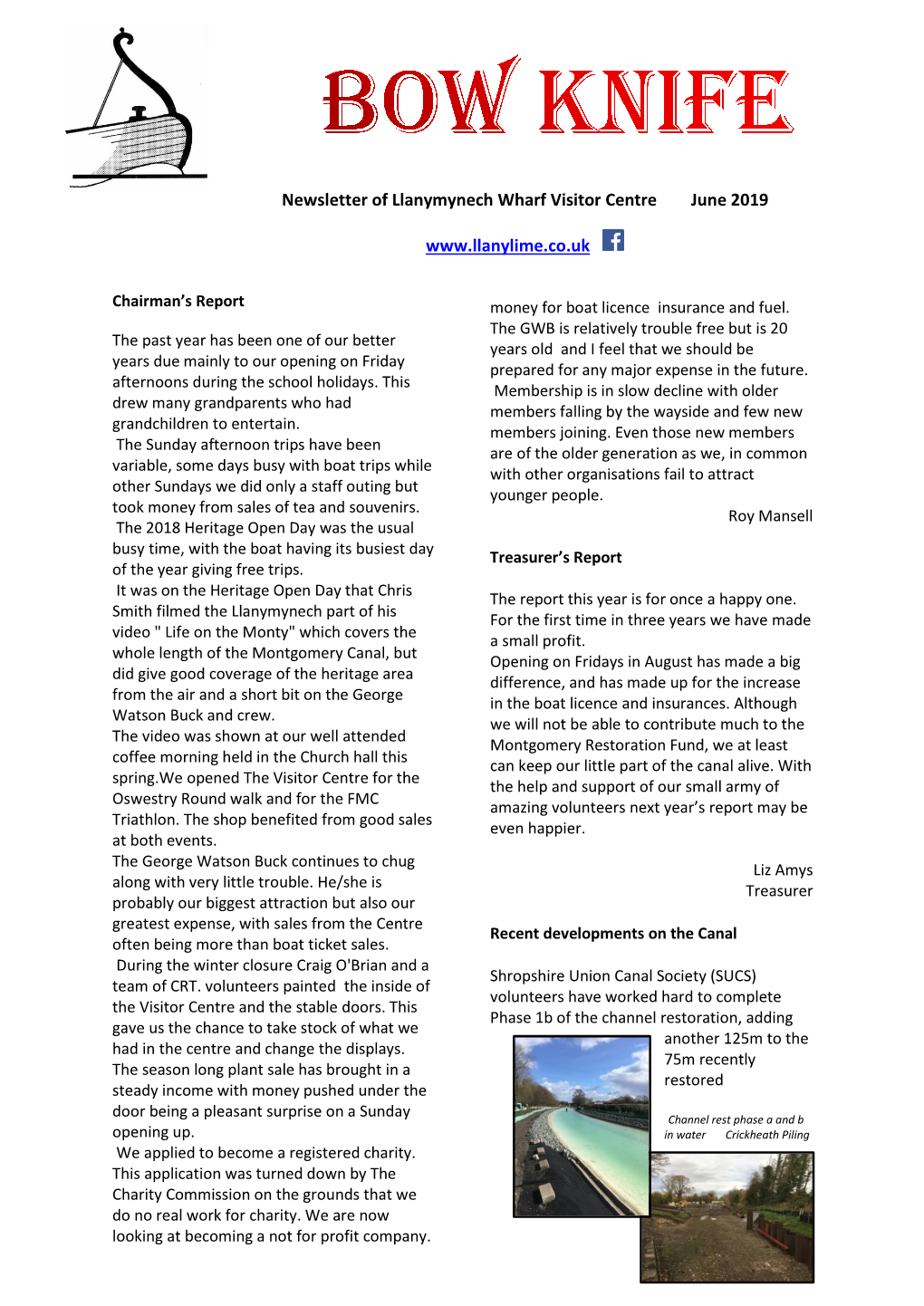 Newsletter of Llanymynech Wharf Visitor Centre June 2019 Www