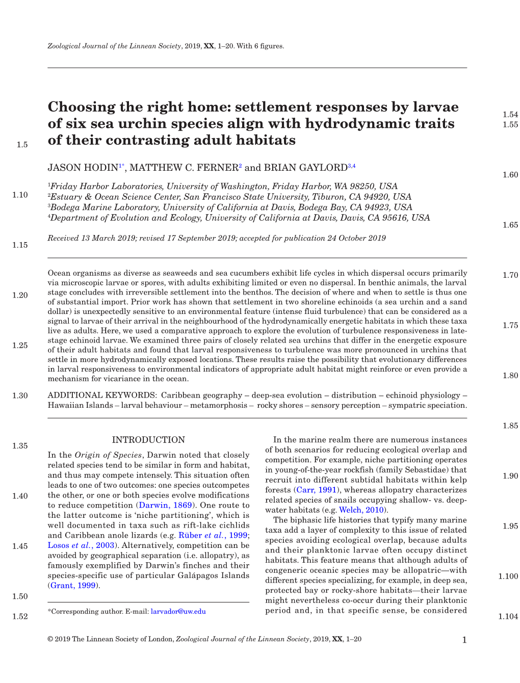 Settlement Responses by Larvae of Six Sea Urchin Species Align With