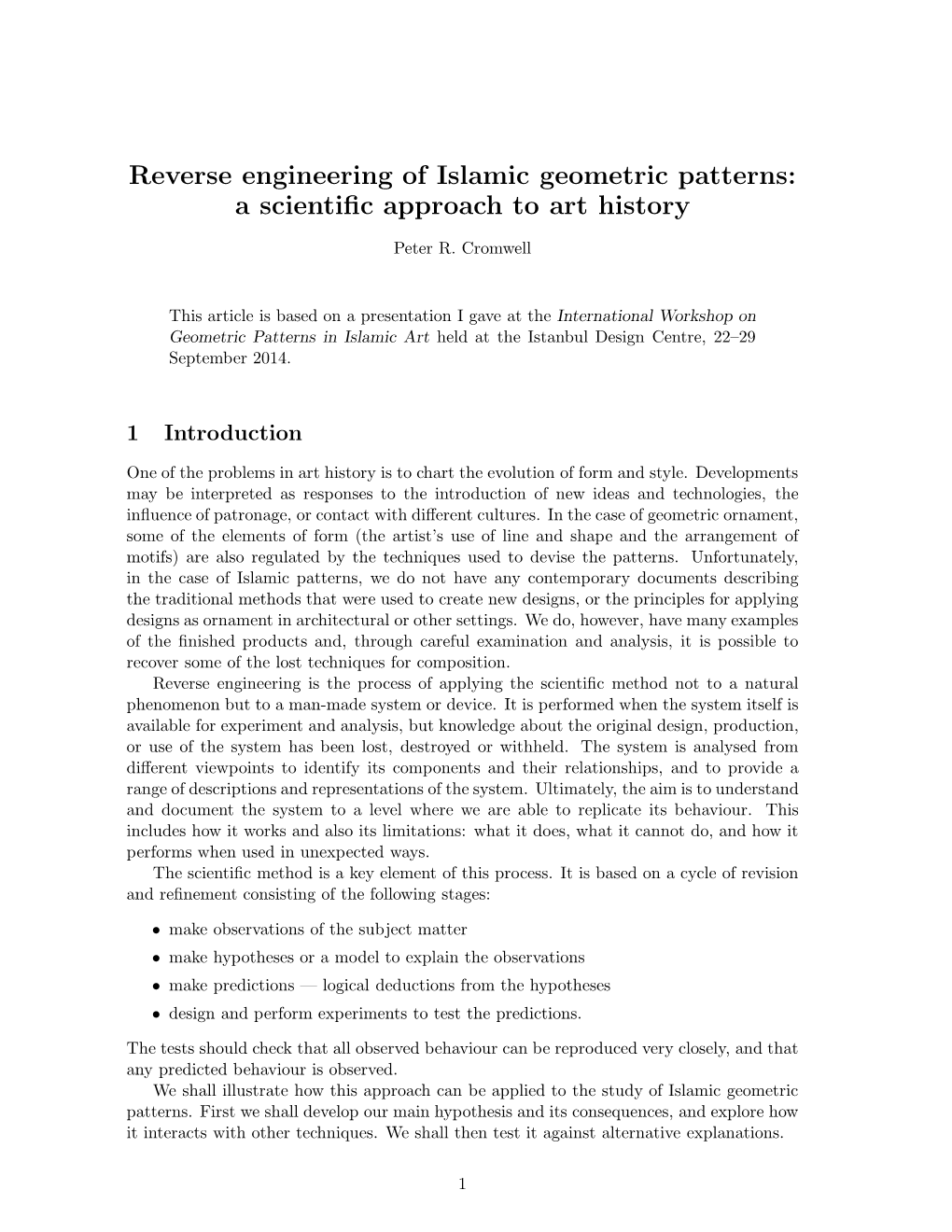 Reverse Engineering of Islamic Geometric Patterns: a Scientiﬁc Approach to Art History