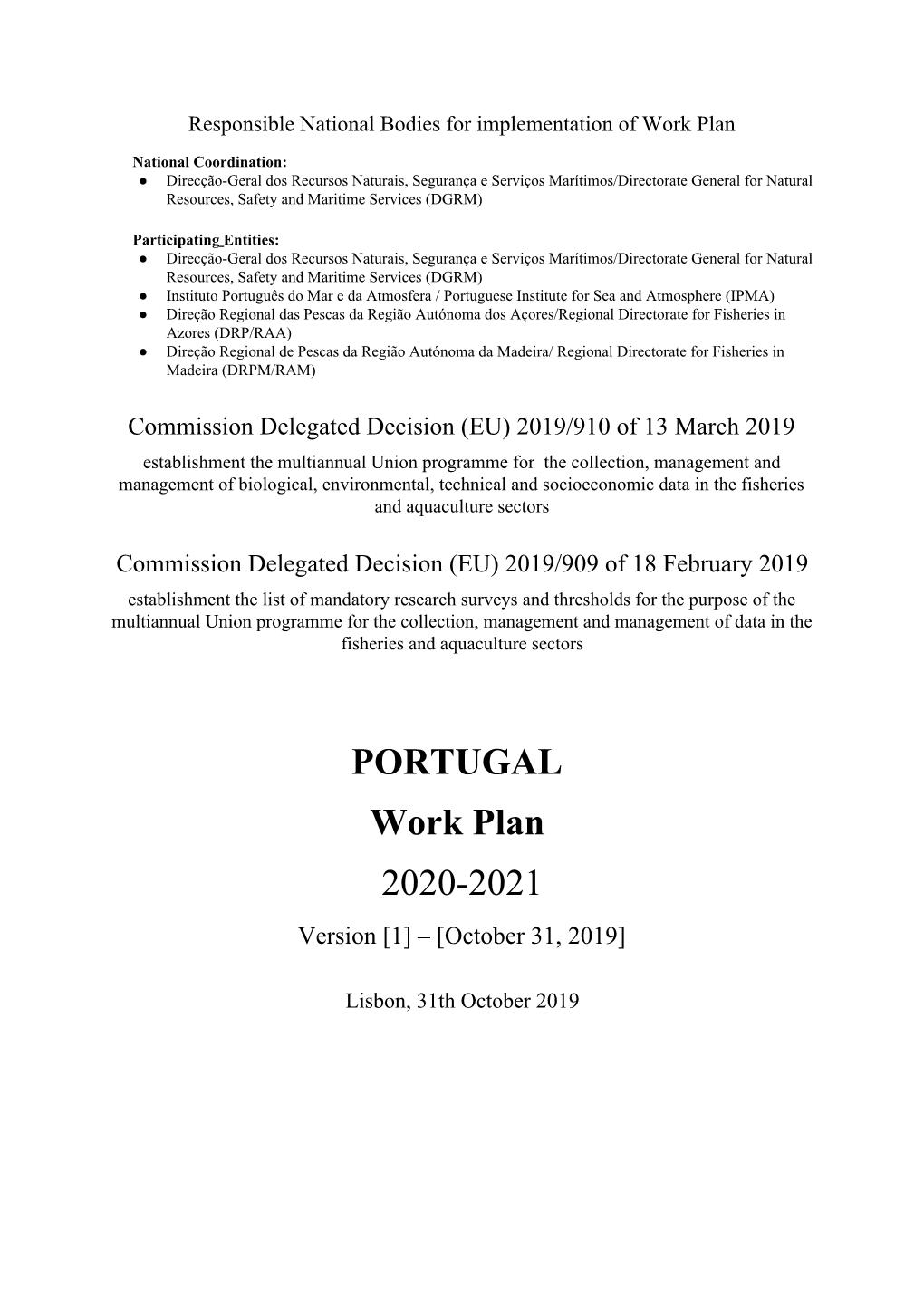 PORTUGAL Work Plan 2020-2021