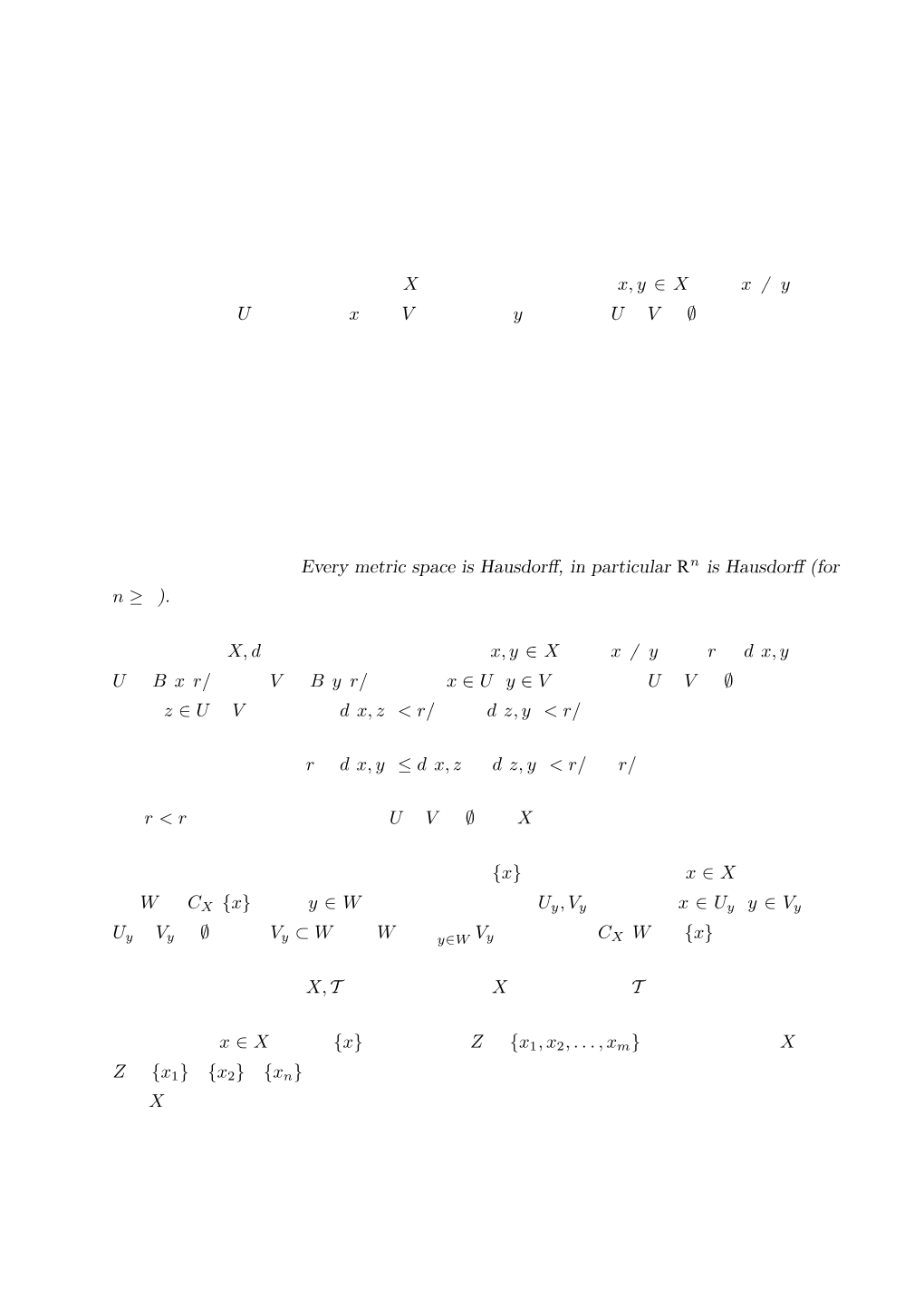 3. Hausdorff Spaces and Compact Spaces 3.1 Hausdorff Spaces