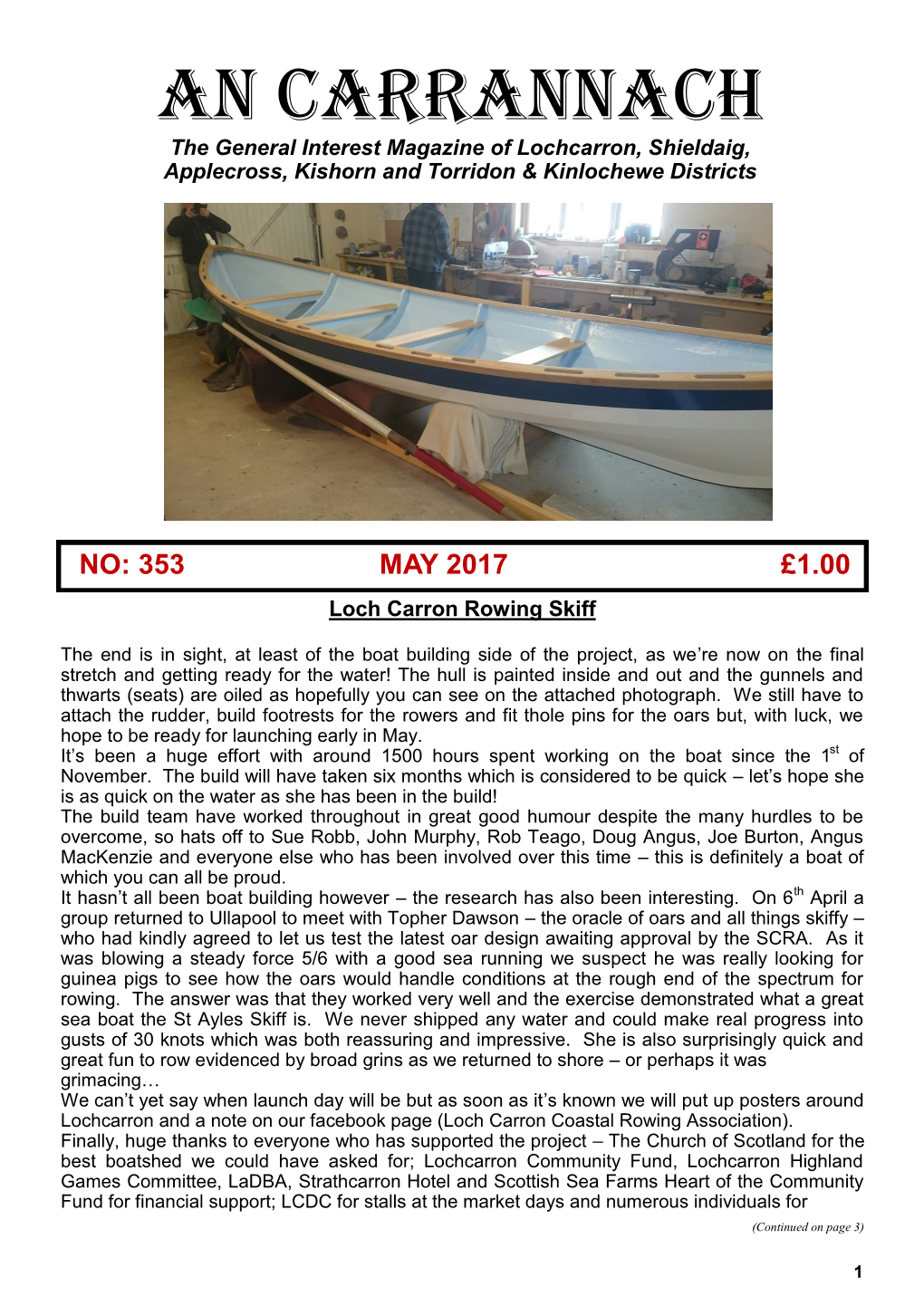 353 MAY 2017 £1.00 Loch Carron Rowing Skiff
