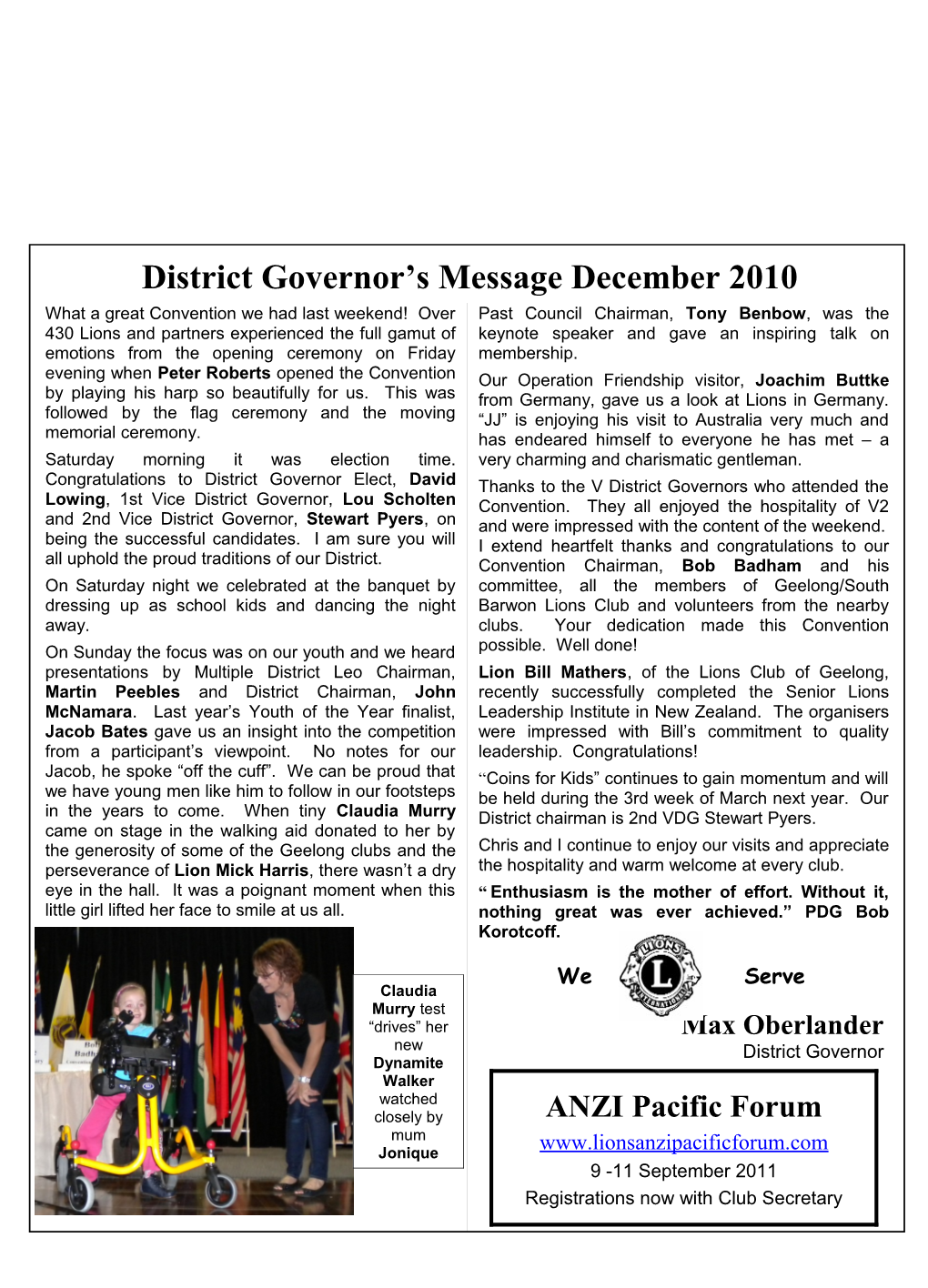 District Governor S Message