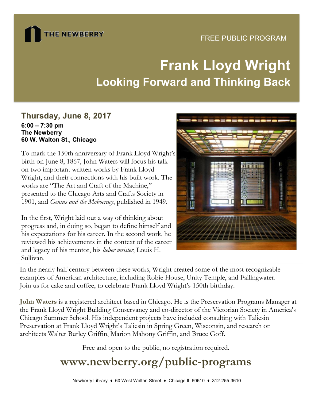 Frank Lloyd Wright Looking Forward and Thinking Back