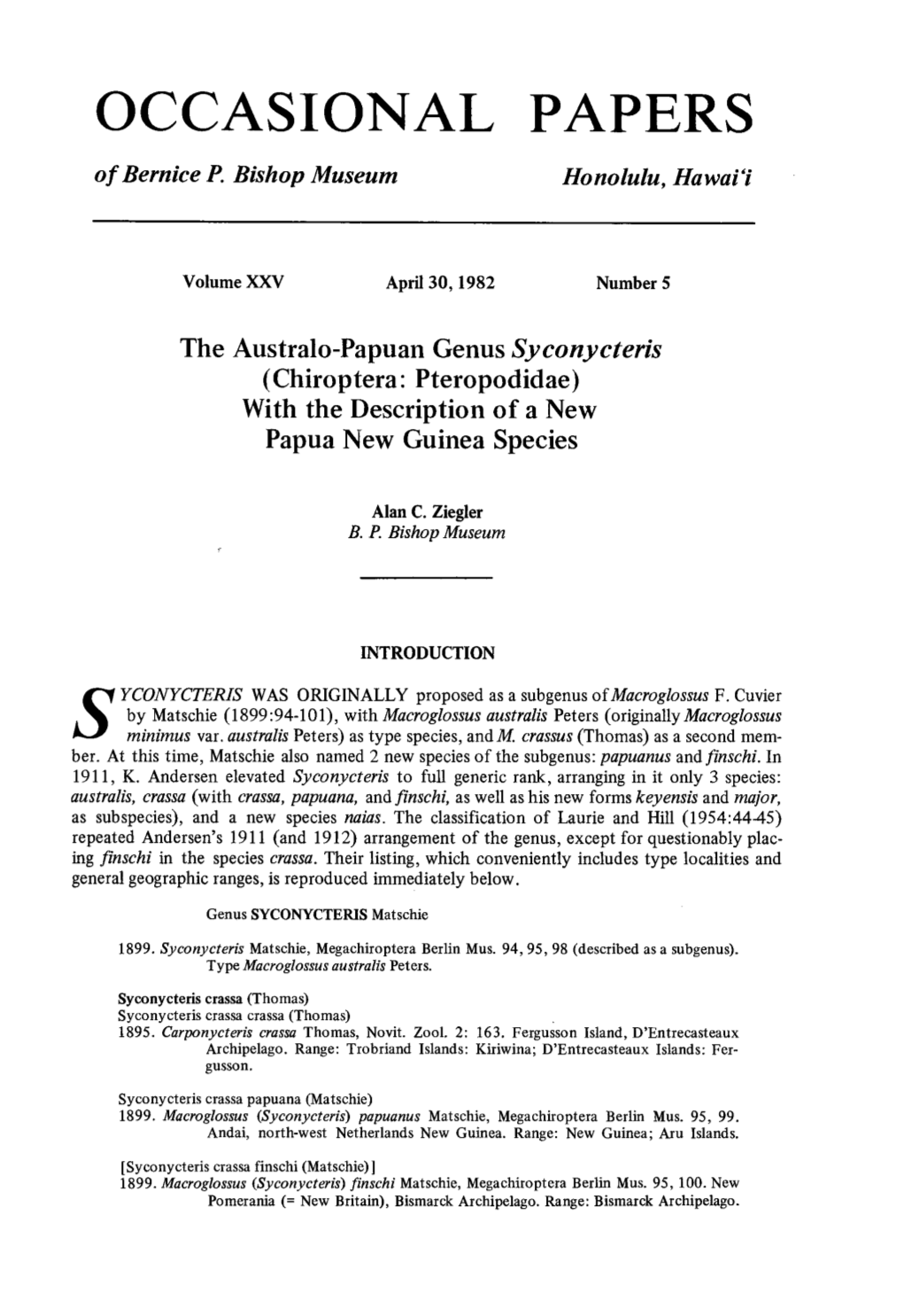 Syconycteris (Chiroptera: Pteropodidae) with the Description of a New Papua New Guinea Species