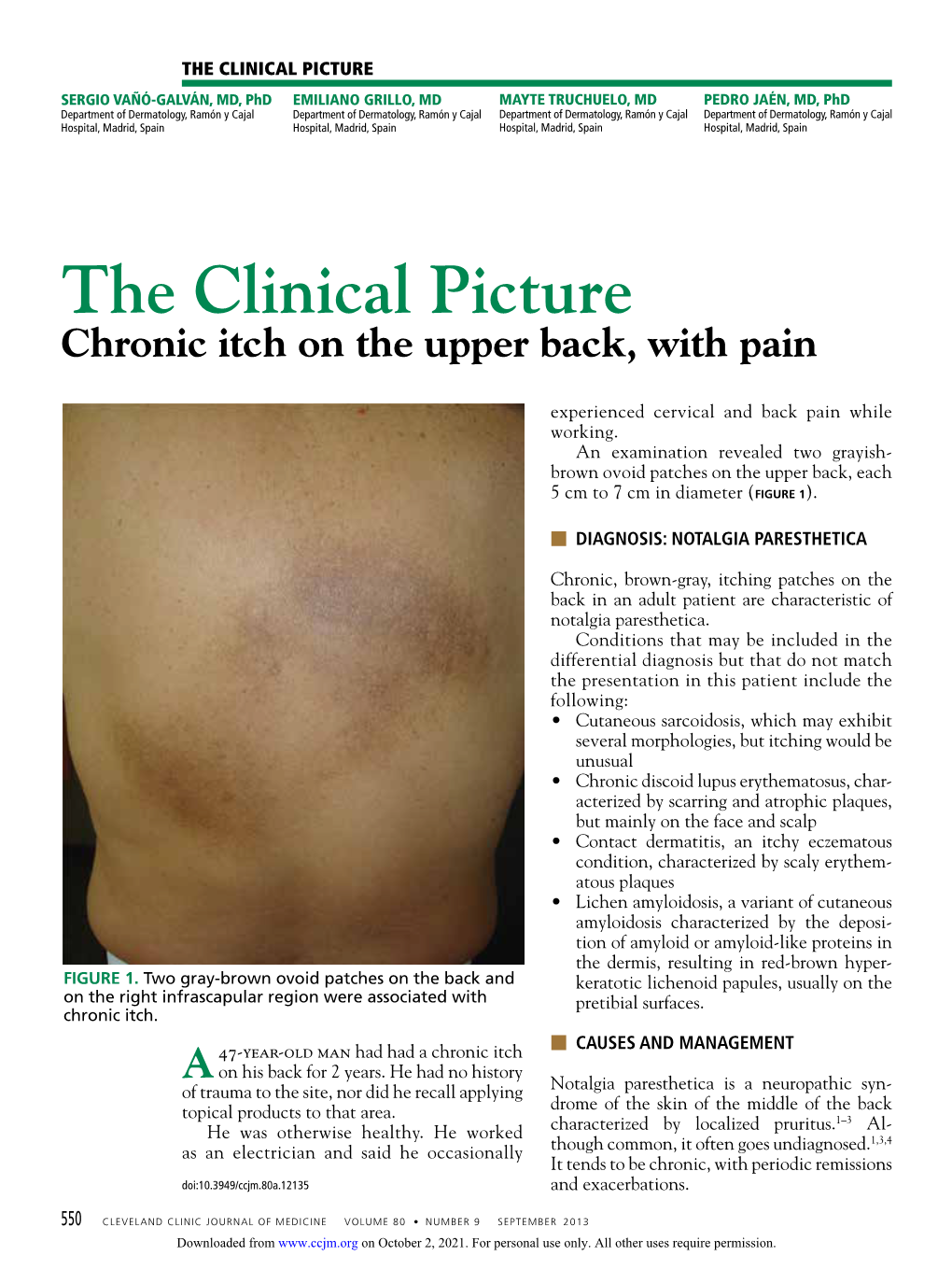 Chronic Itch on the Upper Back, with Pain