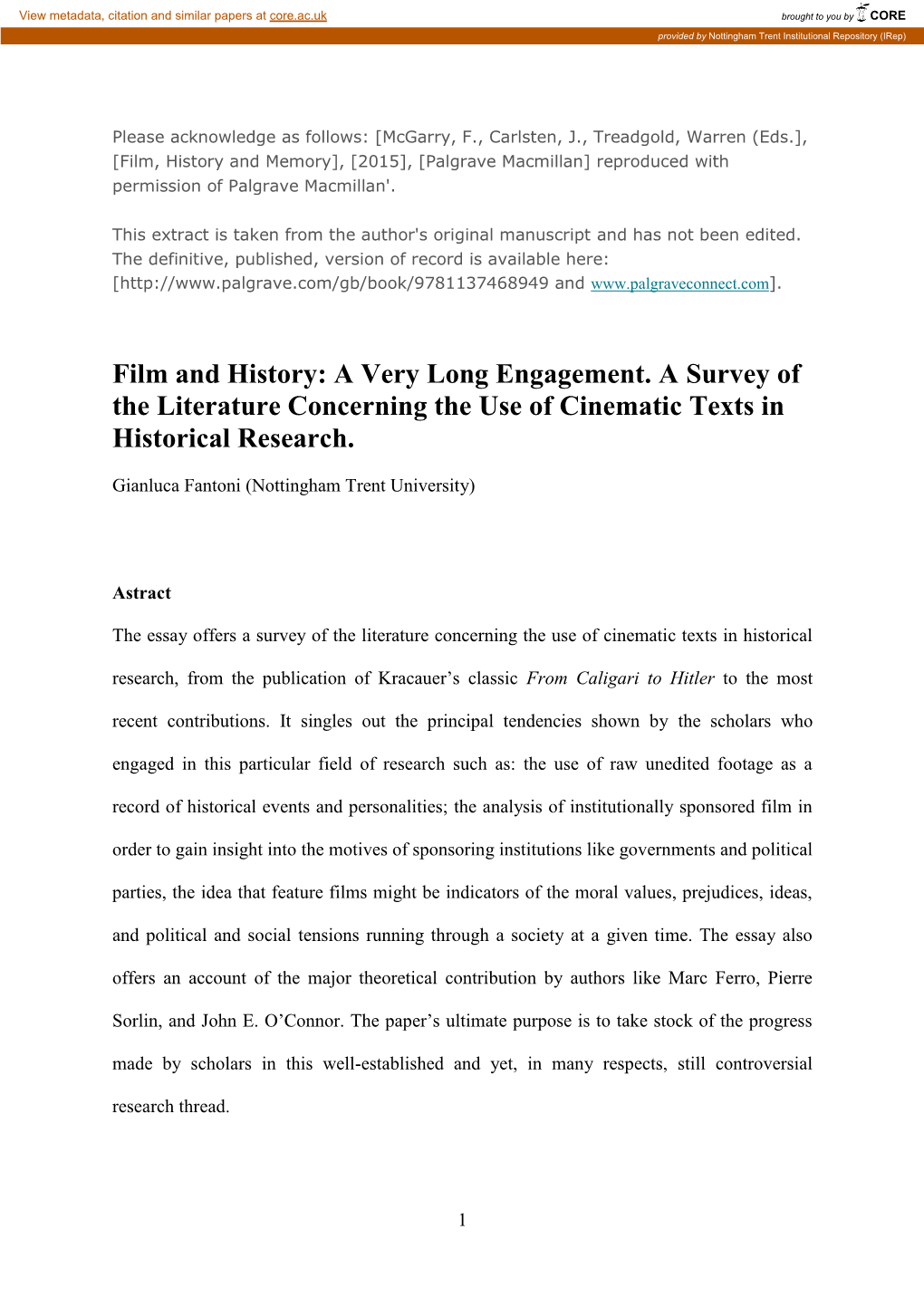 Film and History: a Very Long Engagement