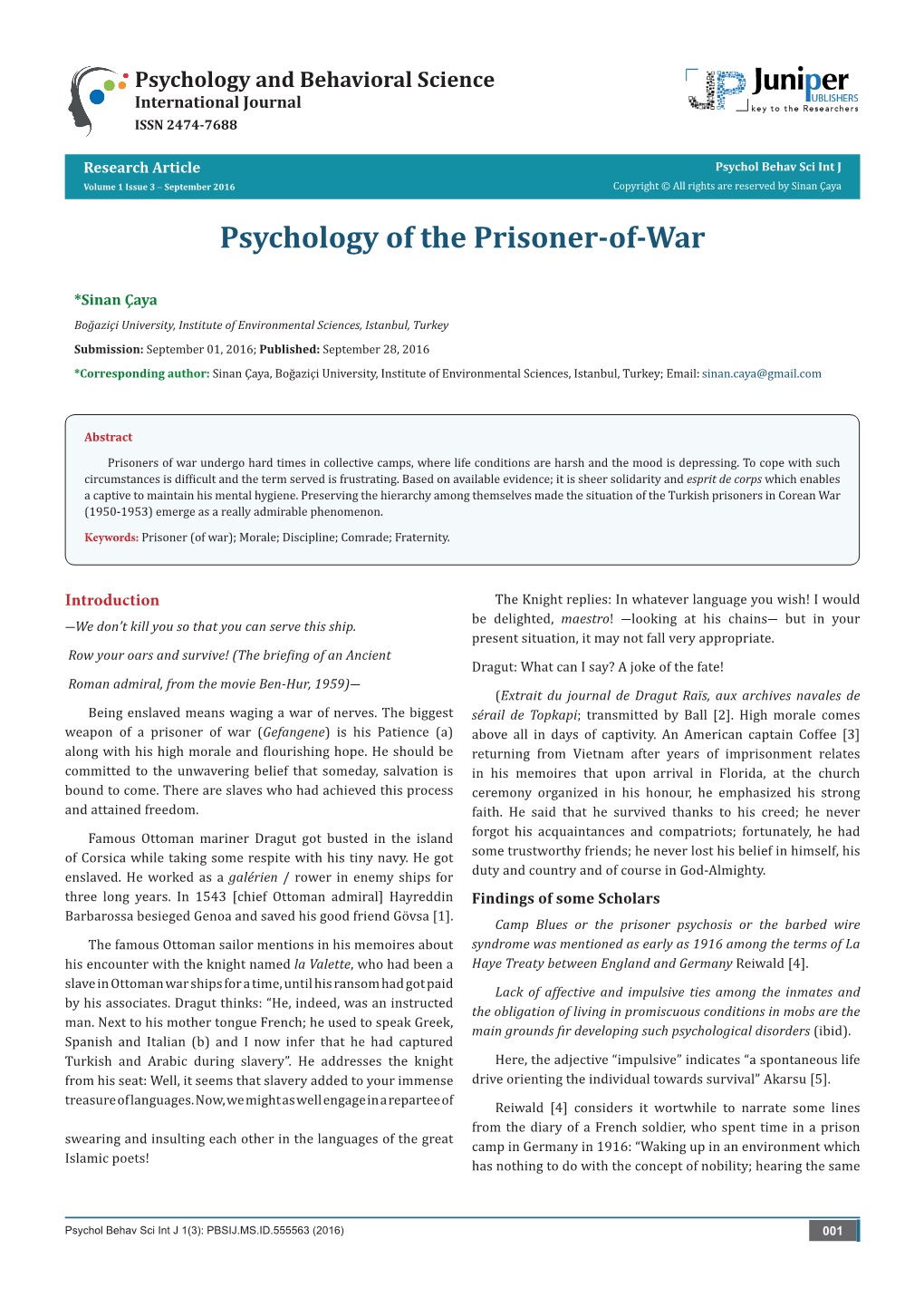 Psychology of the Prisoner-Of-War