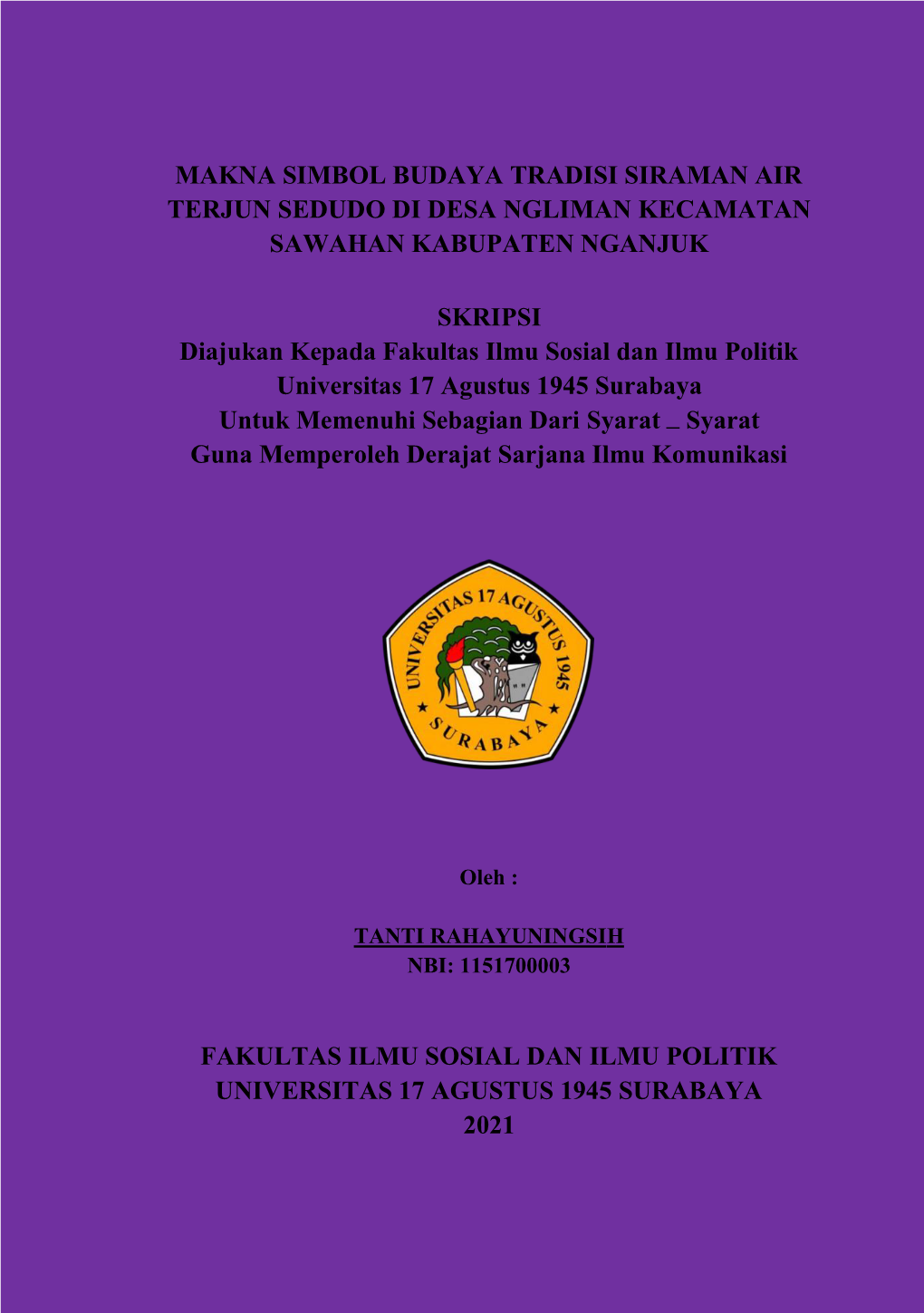 Makna Simbol Budaya Tradisi Siraman Air Terjun Sedudo Di Desa Ngliman Kecamatan Sawahan Kabupaten Nganjuk