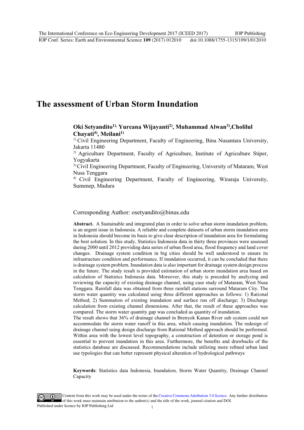 The Assessment of Urban Storm Inundation