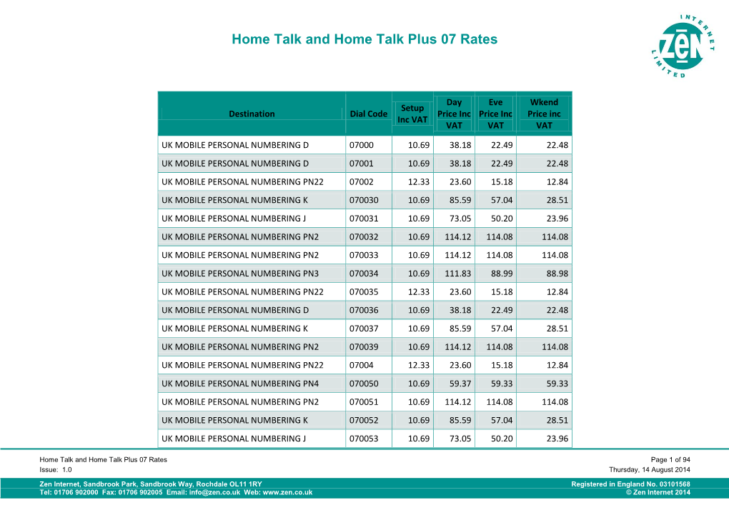 Home Talk and Home Talk Plus 07 Rates