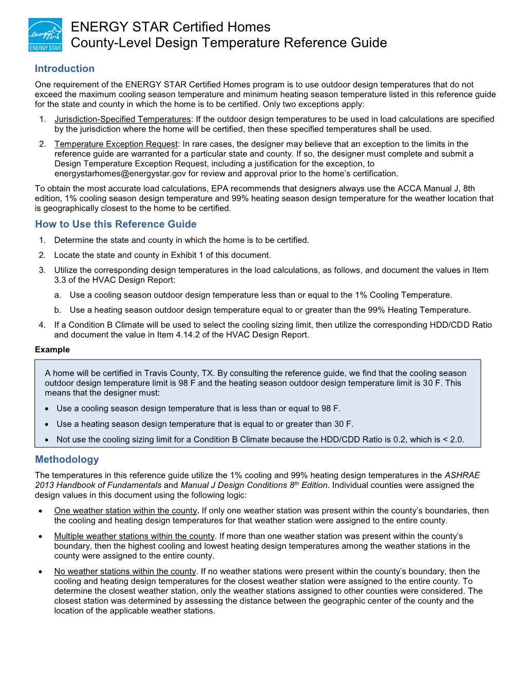 ENERGY STAR Certified Homes County-Level Design Temperature Reference Guide