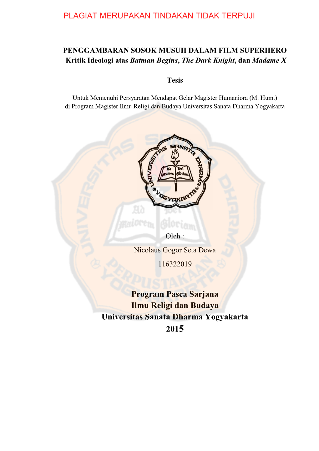 Program Pasca Sarjana Ilmu Religi Dan Budaya Universitas Sanata