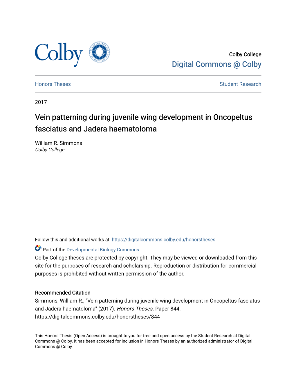 Vein Patterning During Juvenile Wing Development in Oncopeltus Fasciatus and Jadera Haematoloma