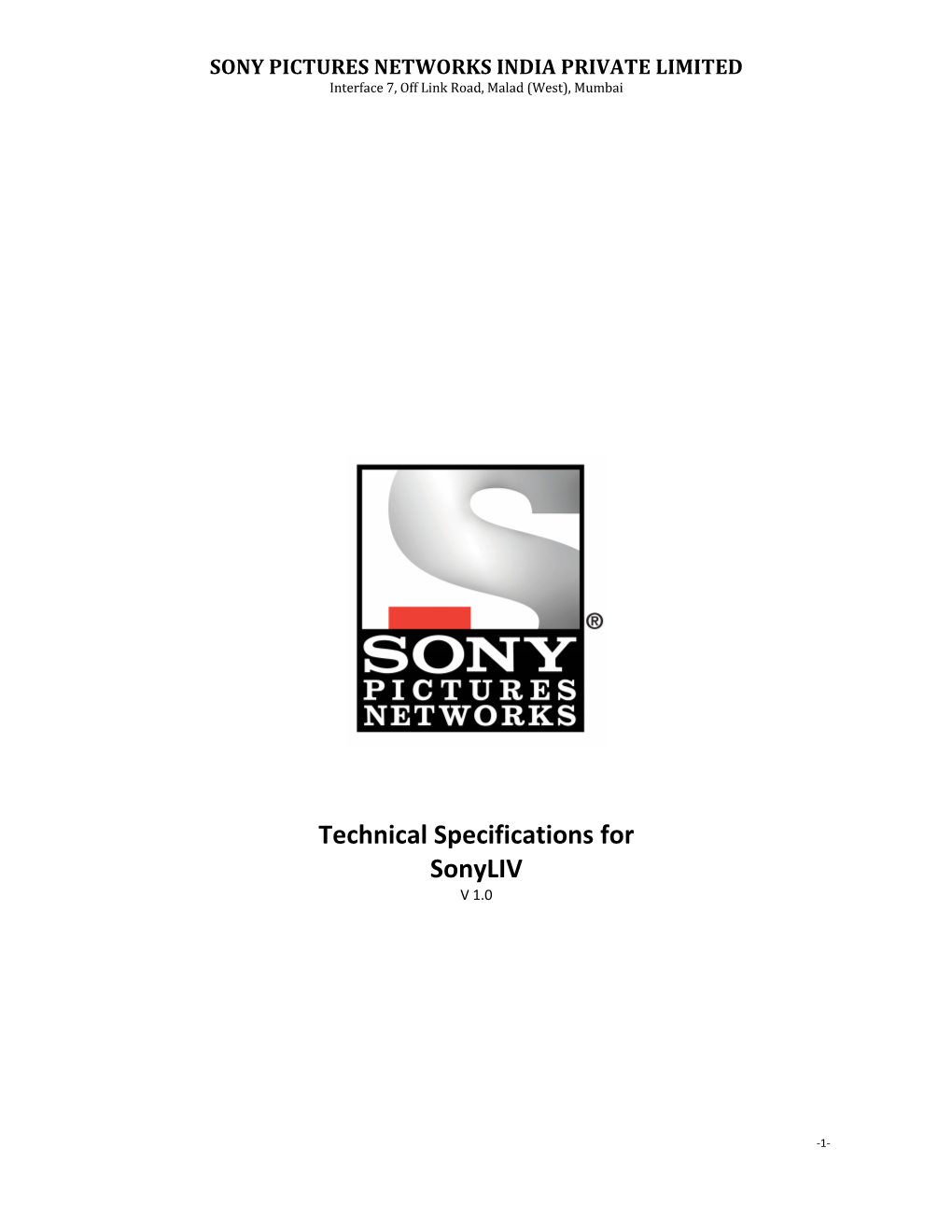 Technical Specifications for Sonyliv V 1.0