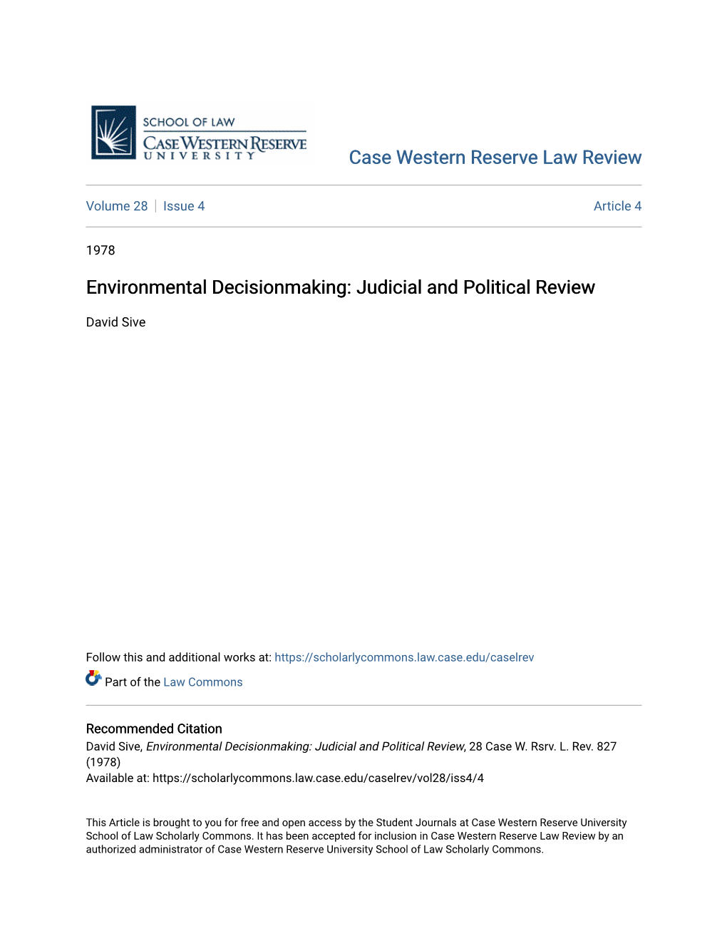 Environmental Decisionmaking: Judicial and Political Review