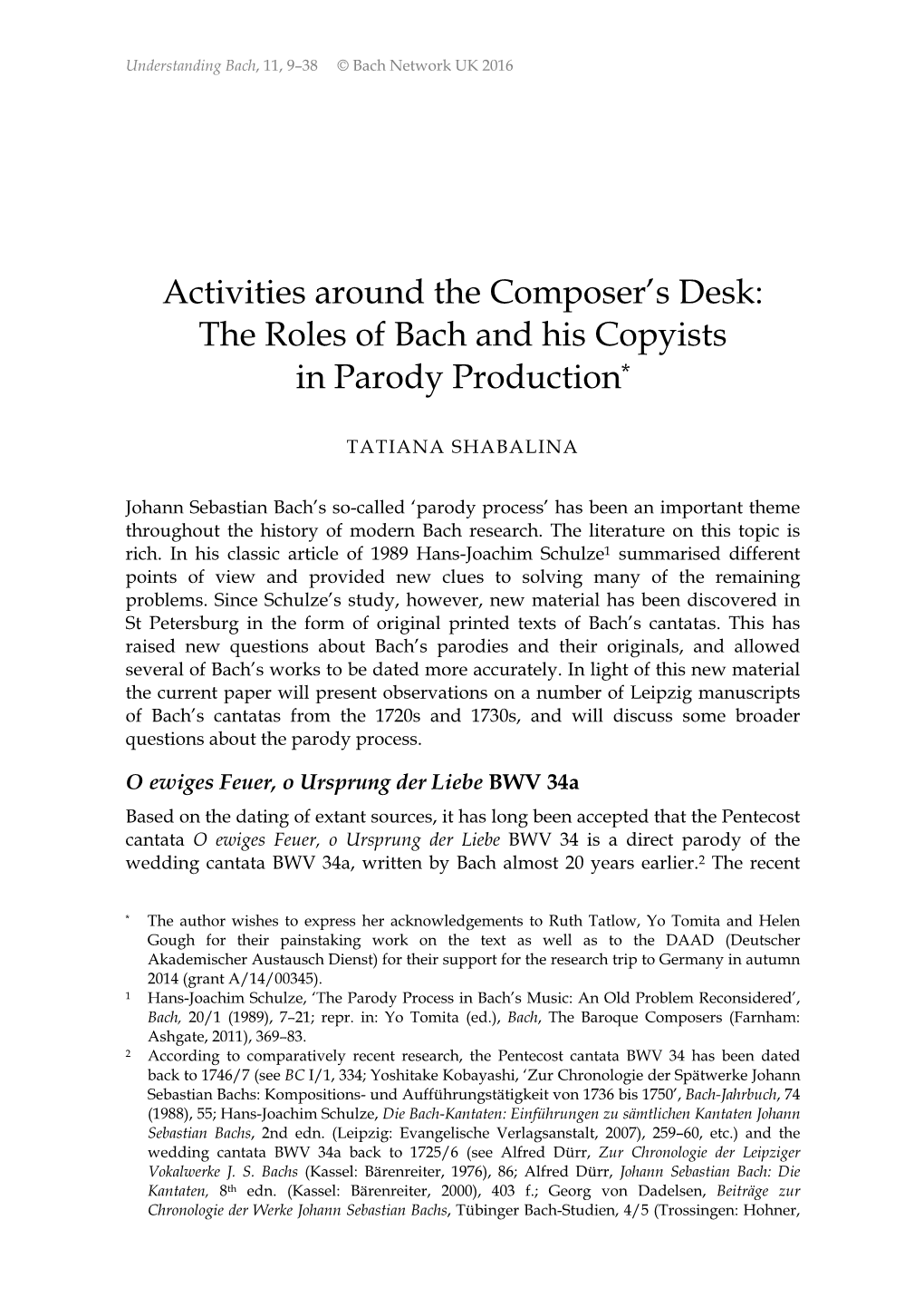 The Roles of Bach and His Copyists in Parody Production*