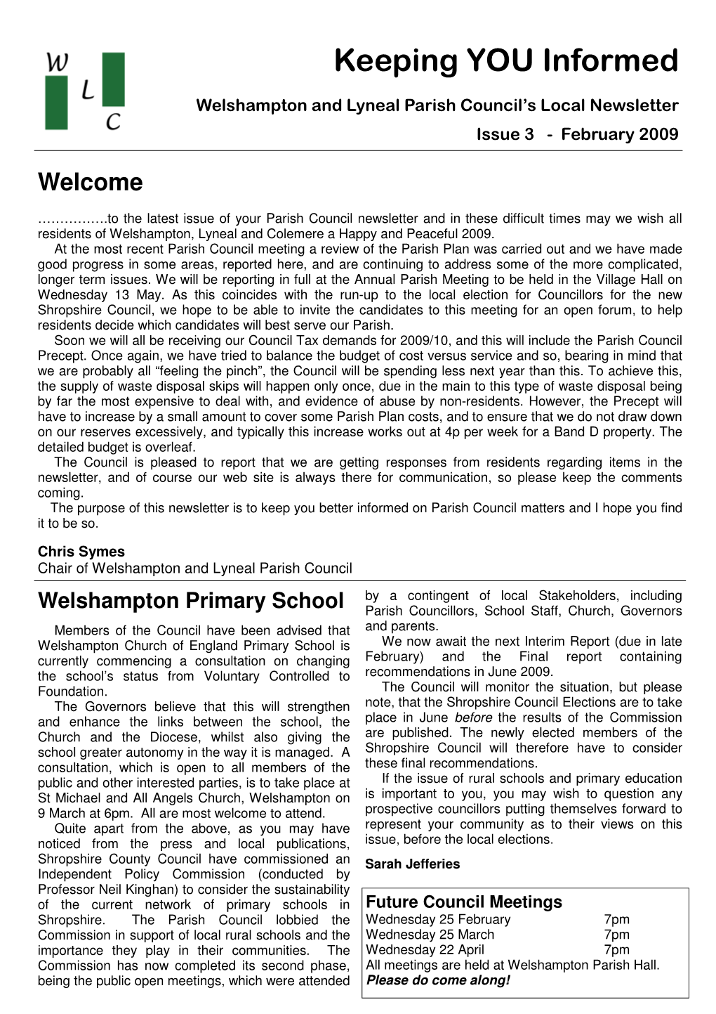 W&LPC Newsletter Feb 2009