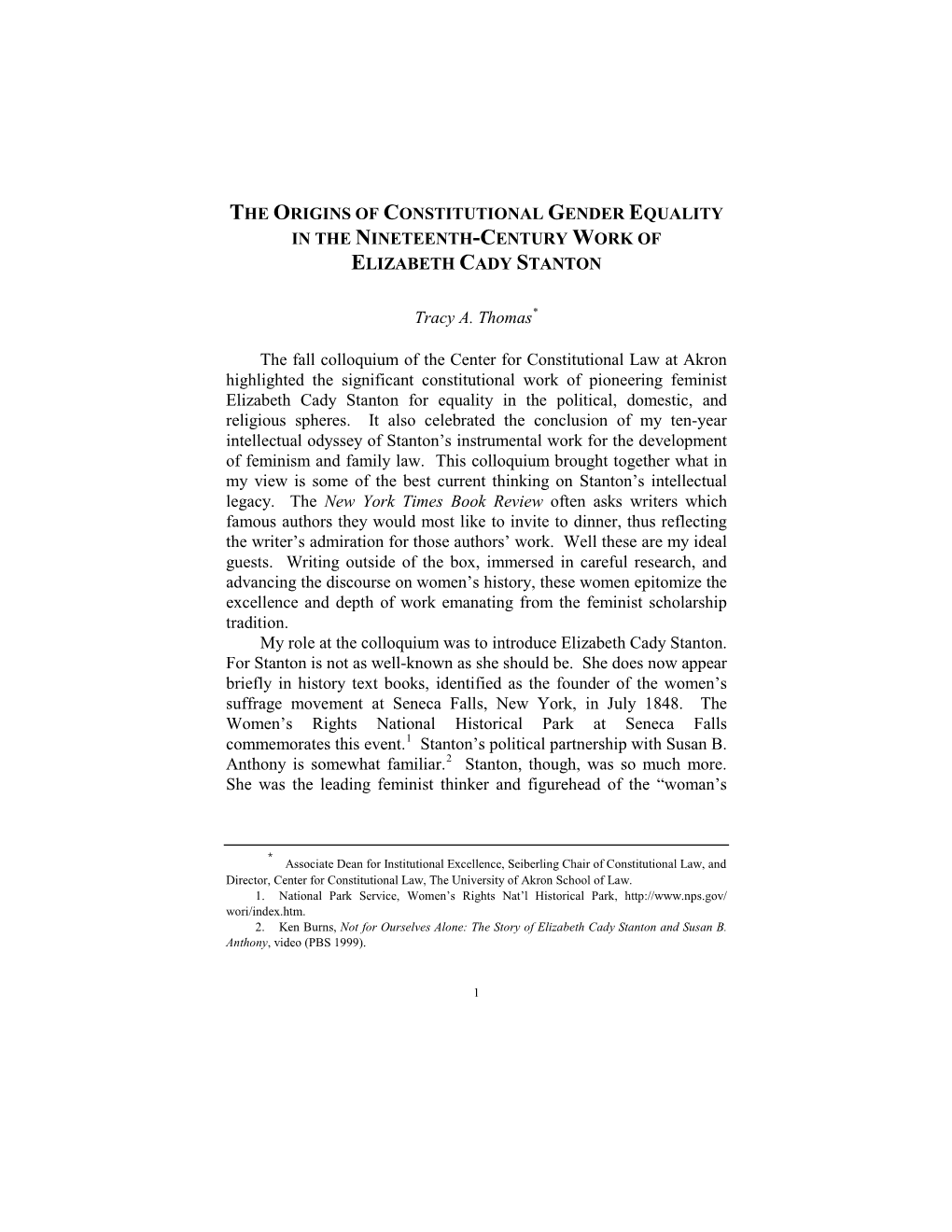 The Origins of Constitutional Gender Equality in the Nineteenth-Century Work of Elizabeth Cady Stanton