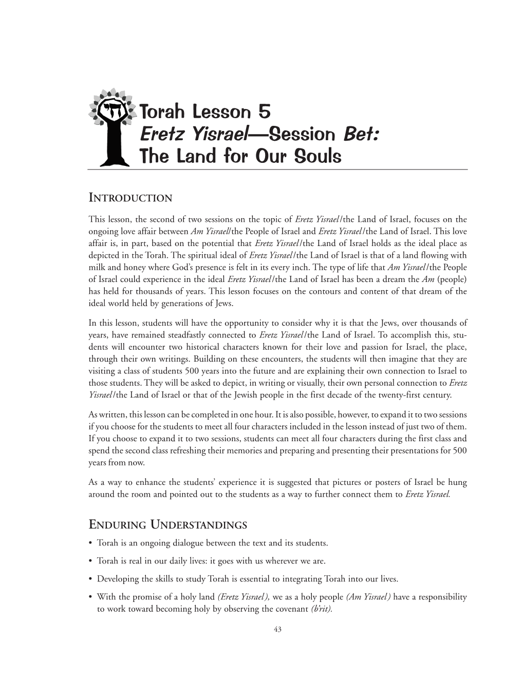 Torah Lesson 5 Eretz Yisrael—Session Bet: the Land for Our Souls