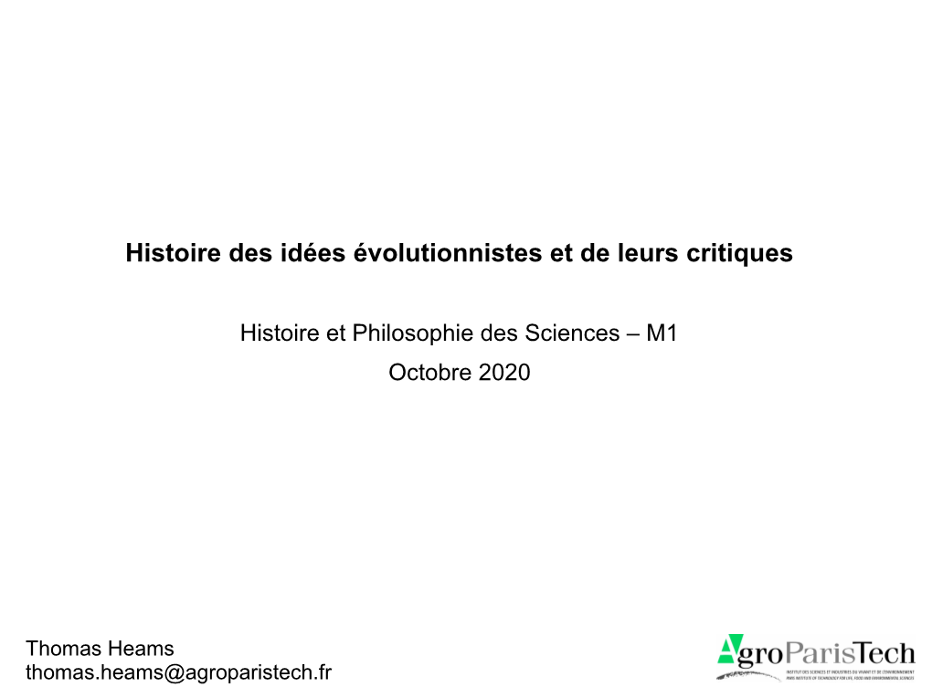 Histoire Des Idées Évolutionnistes Et De Leurs Critiques