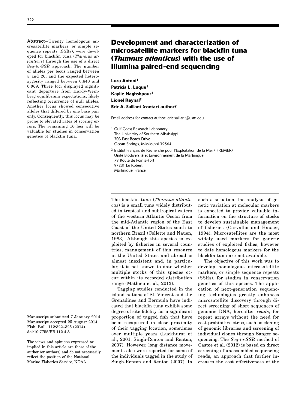 Development and Characterization of Microsatellite Markers for Blackfin