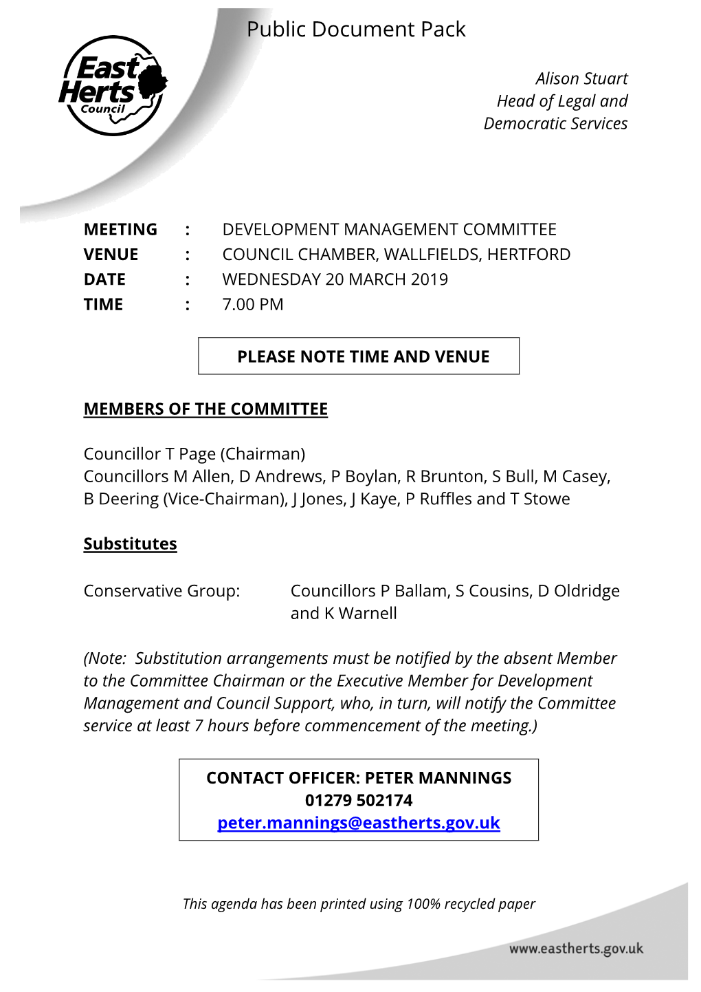 (Public Pack)Agenda Document for Development Management Committee, 20/03/2019 19:00