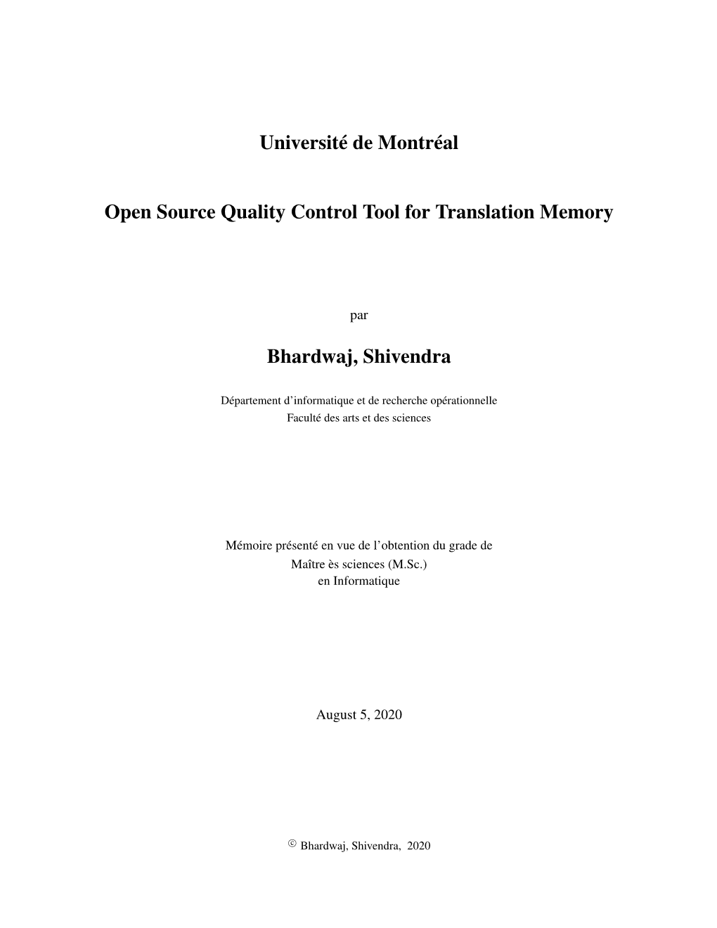 Université De Montréal Open Source Quality Control Tool for Translation