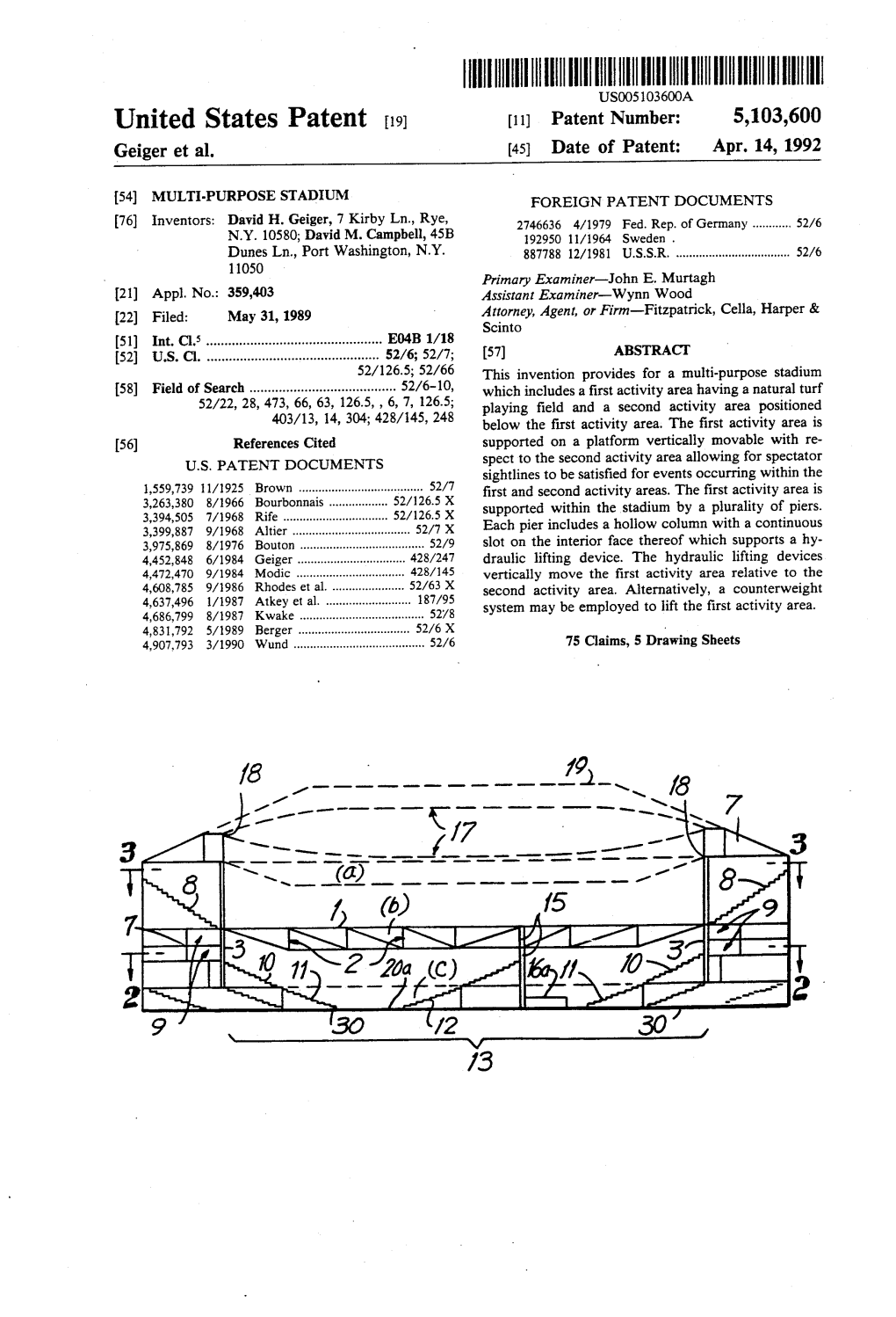 |||||||||||||III US005103600A United States Patent (19) 11 Patent Number: 5,103,600 Geiger Et Al