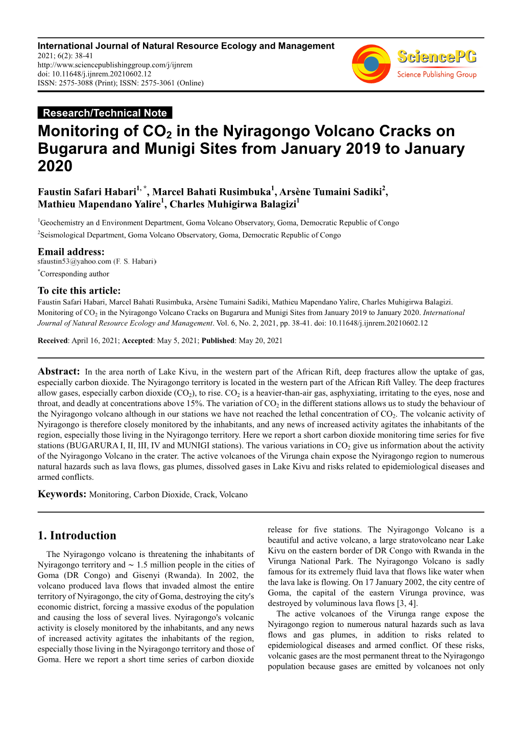 Monitoring of CO2 in the Nyiragongo Volcano Cracks on Bugarura And