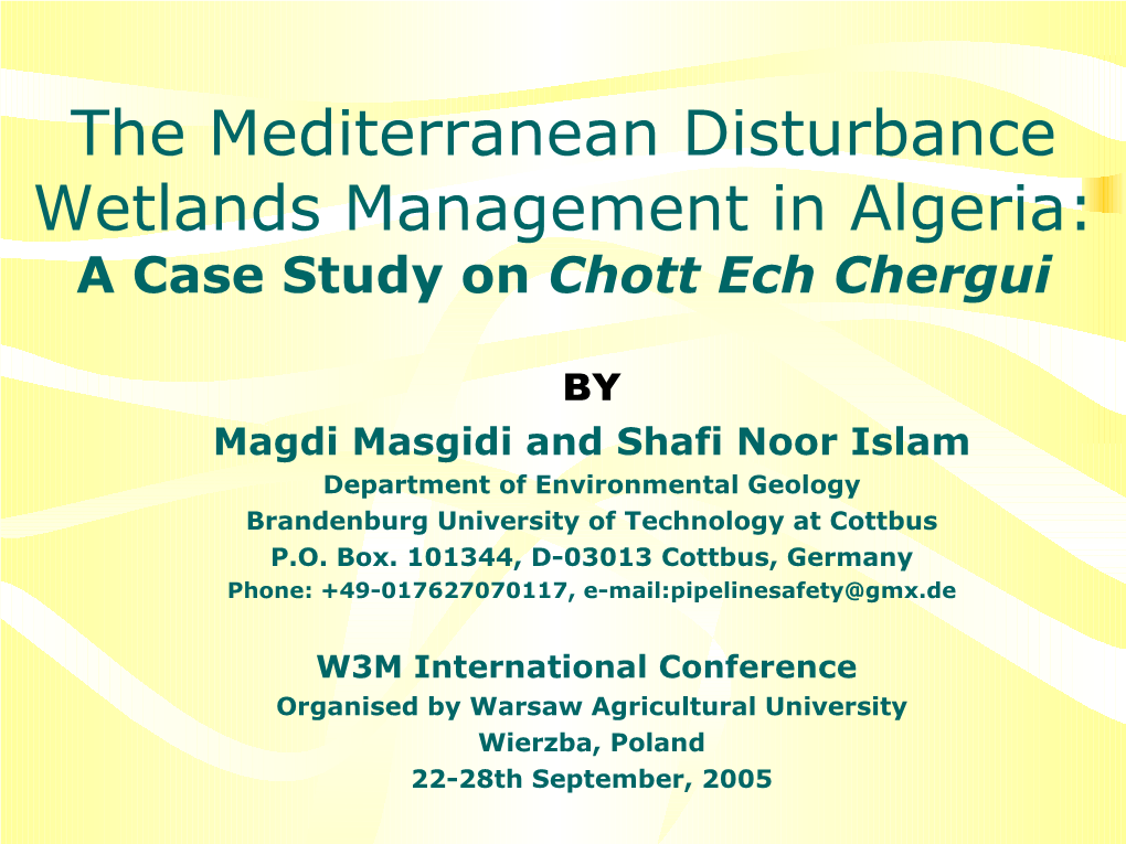The Mediterranean Disturbance Wetlands Management in Algeria: a Case Study on Chott Ech Chergui