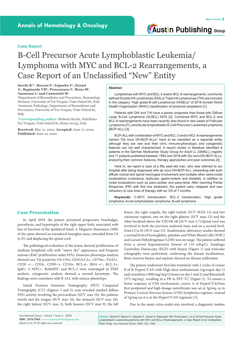 B-Cell Precursor Acute Lymphoblastic Leukemia/Lymphoma with Myc And