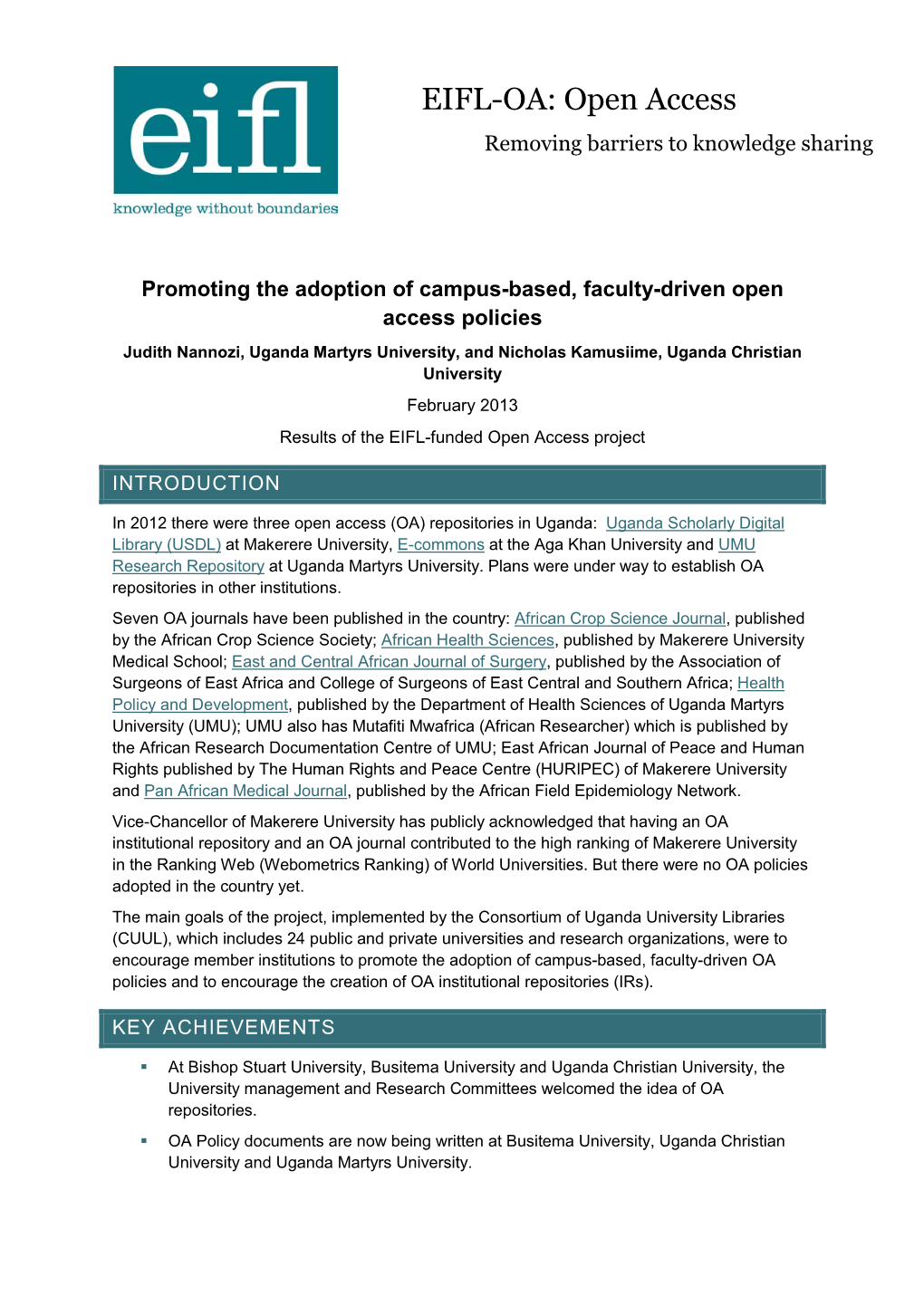 EIFL-OA: Open Access Removing Barriers to Knowledge Sharing