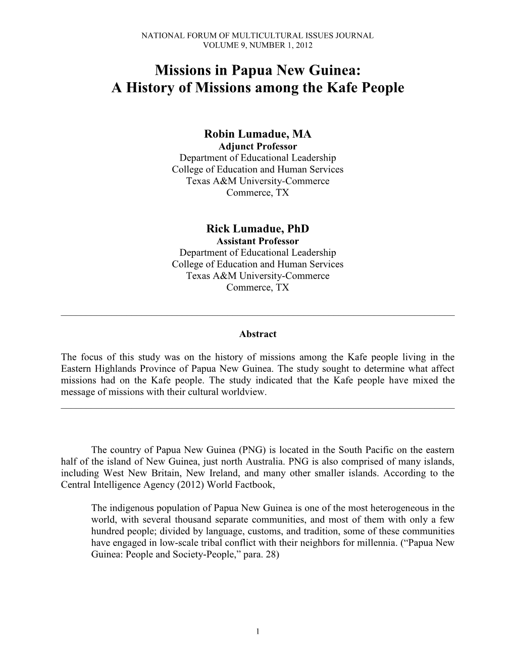 Missions in Papua New Guinea: a History of Missions Among the Kafe People