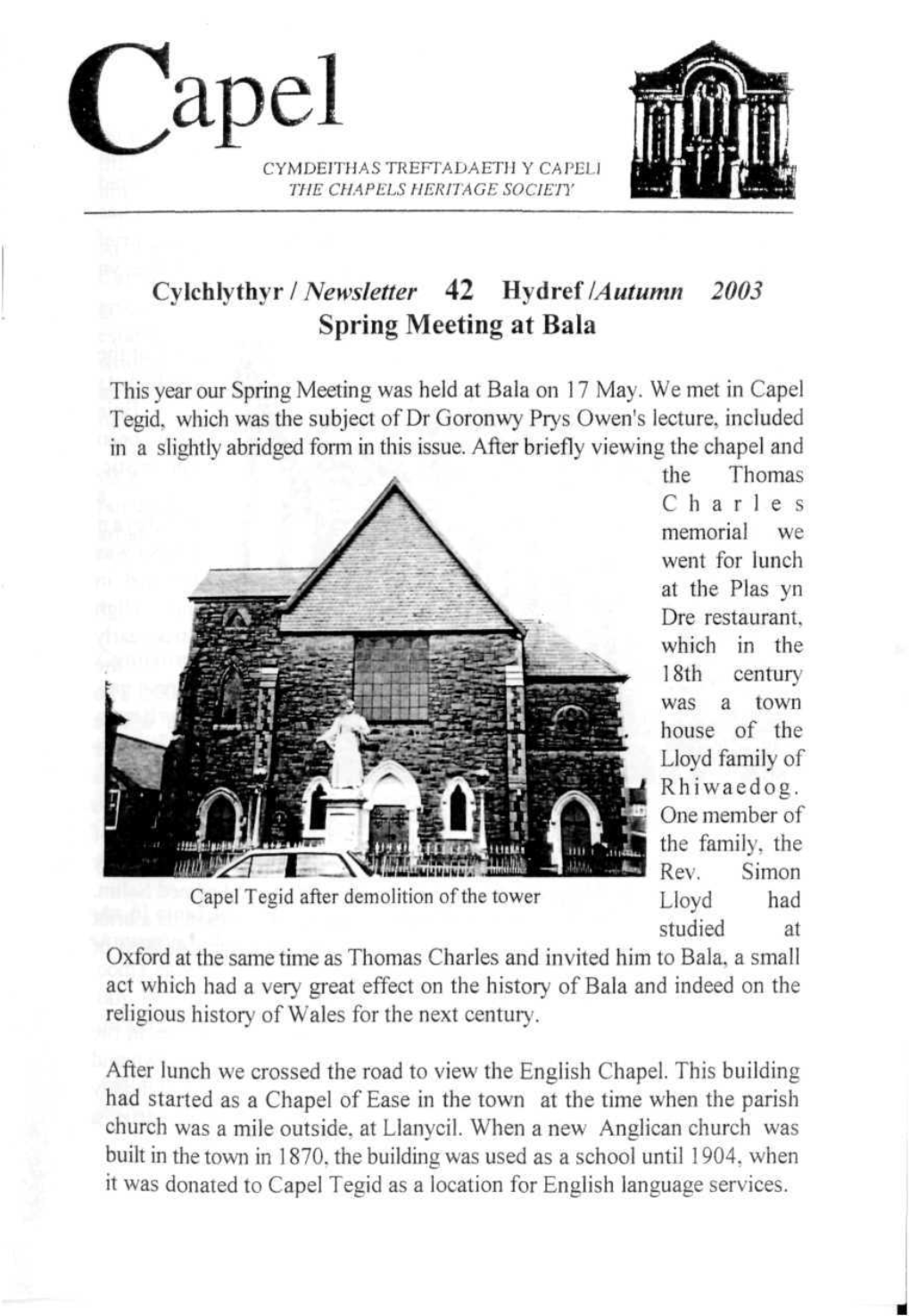 Cylchlythyr / Newsletter 42 Hydref I Autumn Spring Meeting at Bala