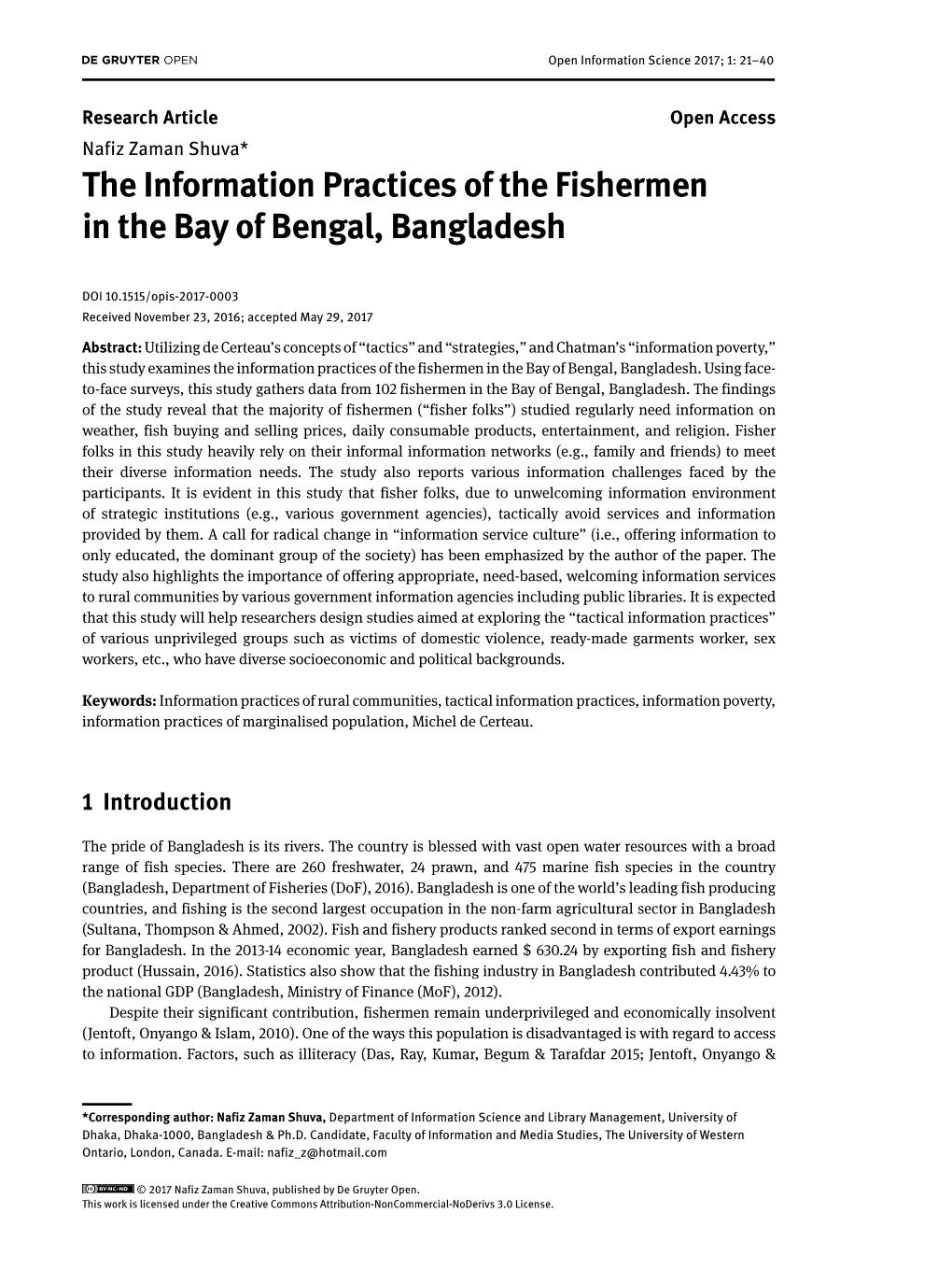 The Information Practices of the Fishermen in the Bay of Bengal, Bangladesh