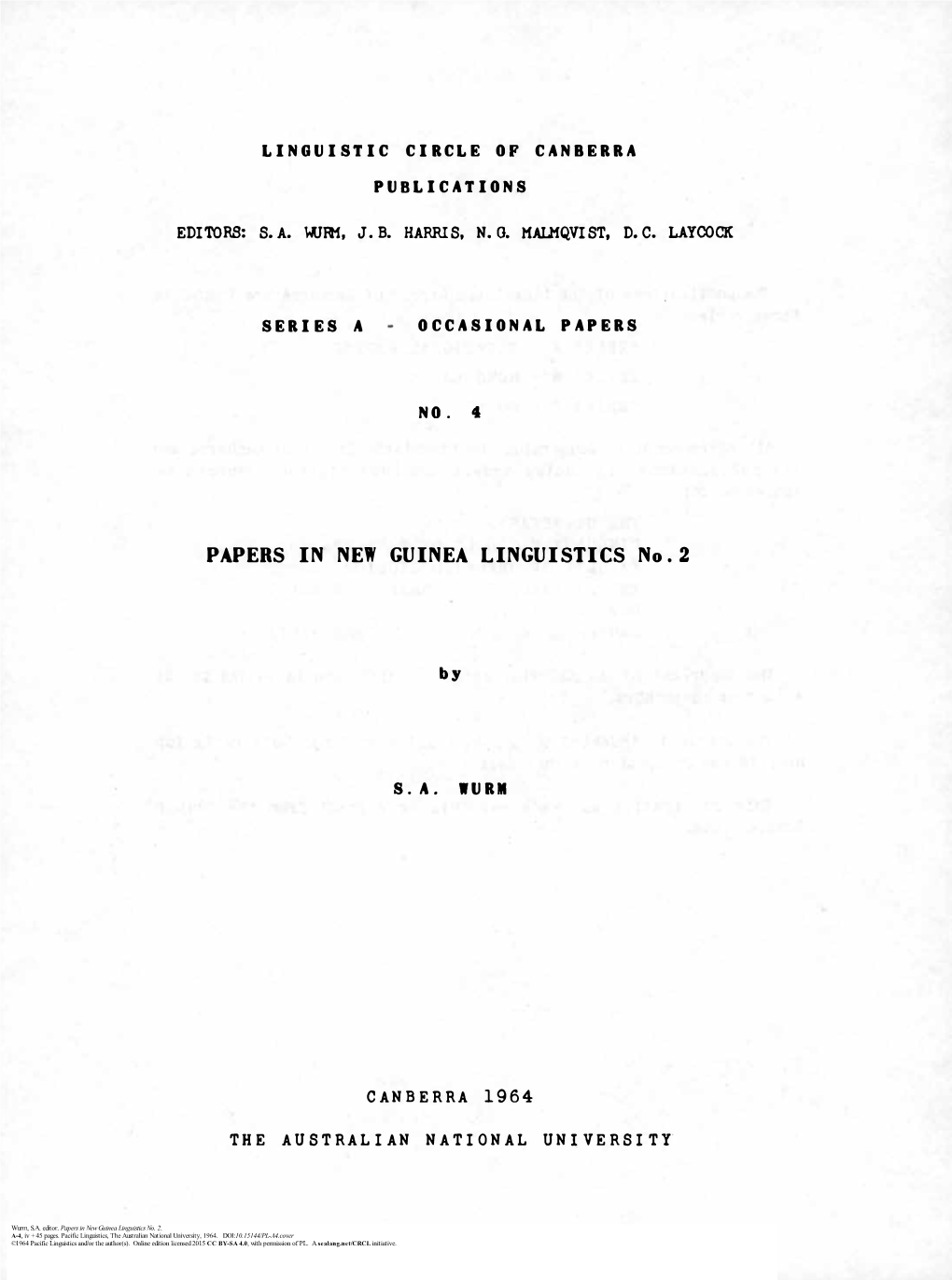Papers in New Guinea Linguistics No. 2