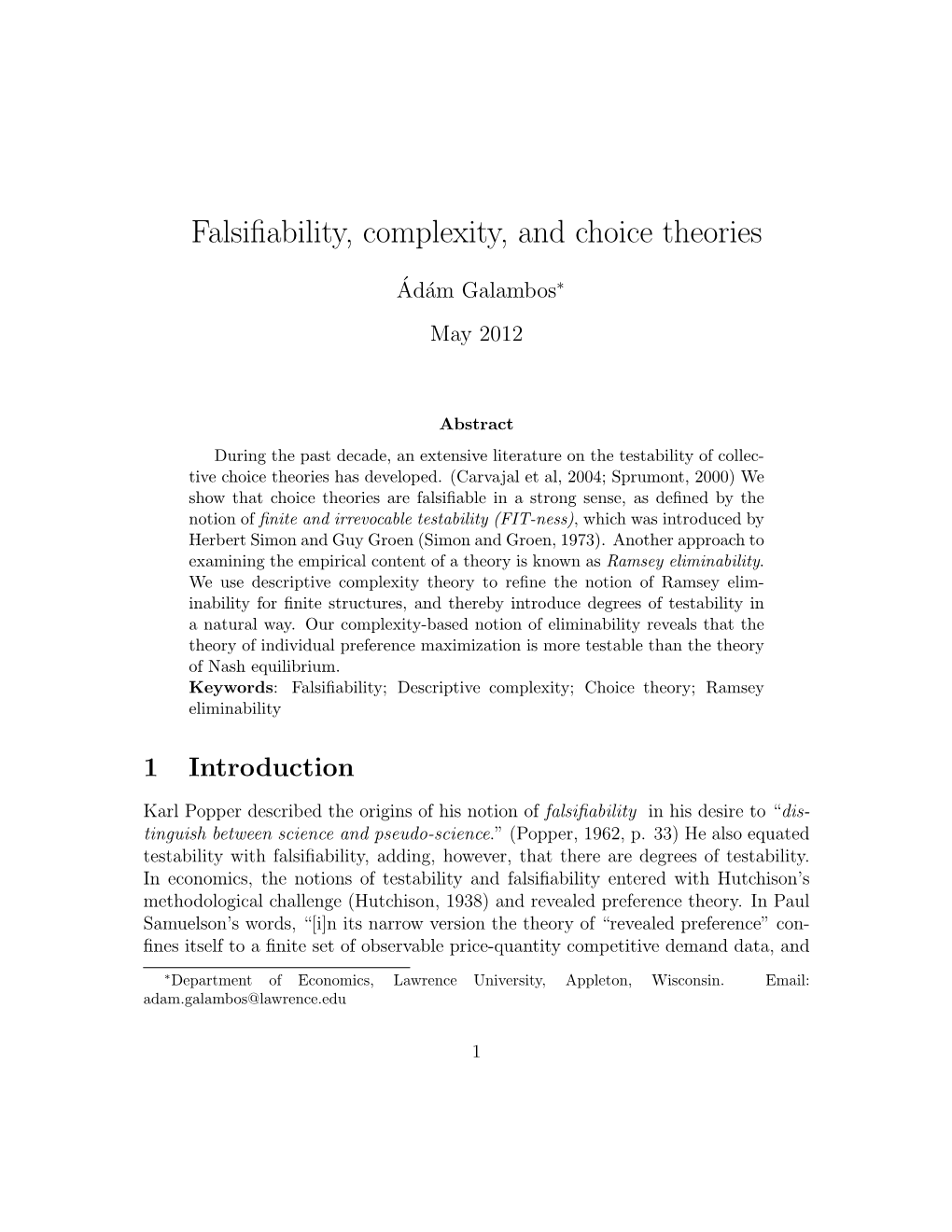 Falsifiability, Complexity, and Choice Theories