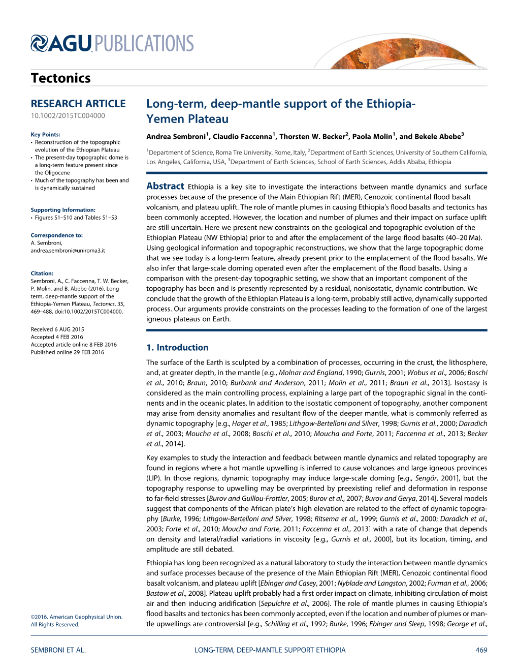 Long-Term, Deep-Mantle Support of the Ethiopia-Yemen Plateau