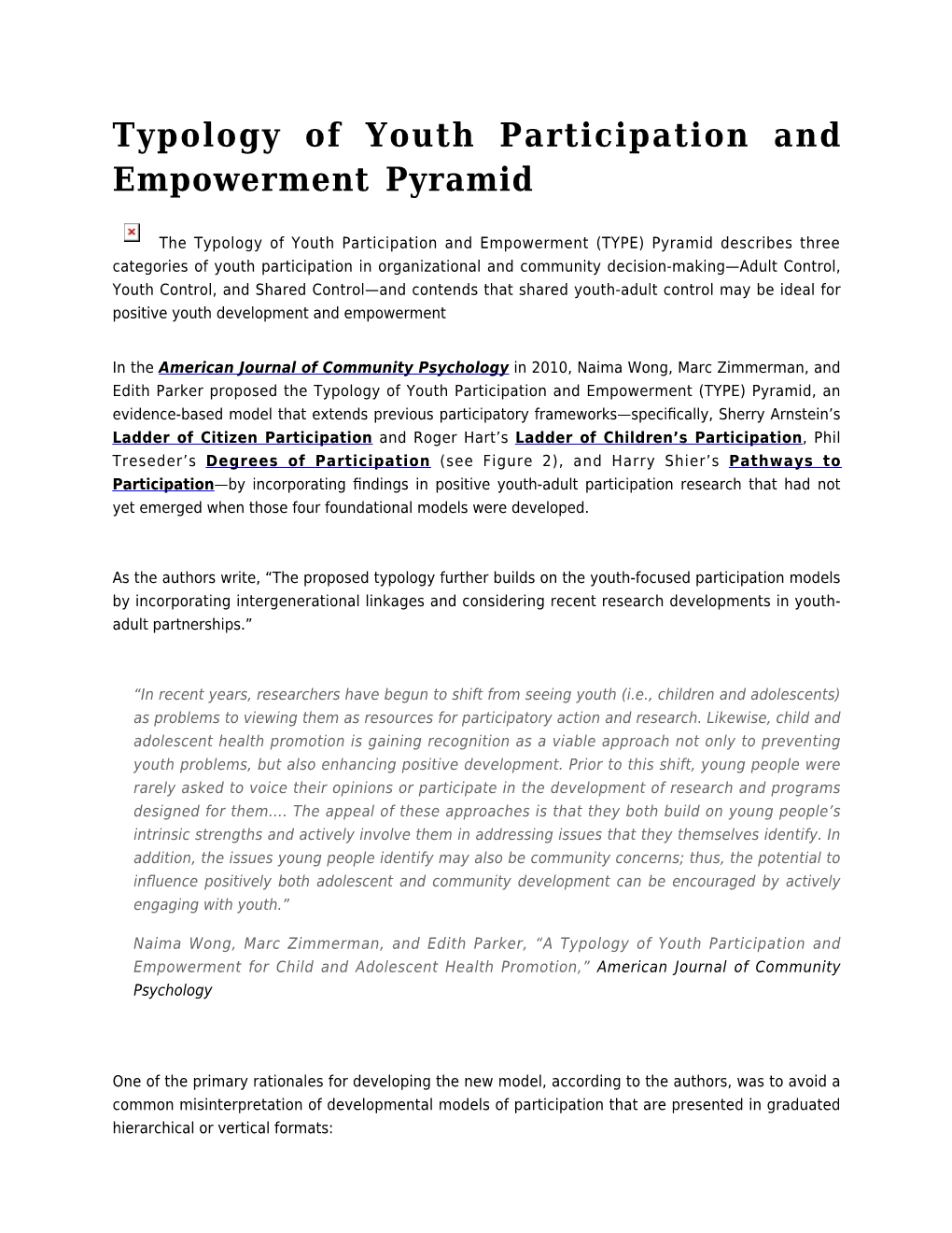 Typology of Youth Participation and Empowerment Pyramid