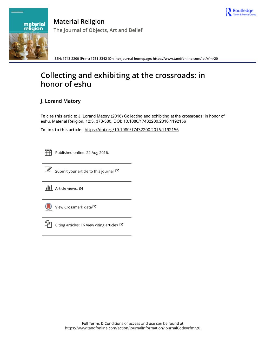 Collecting and Exhibiting at the Crossroads: in Honor of Eshu