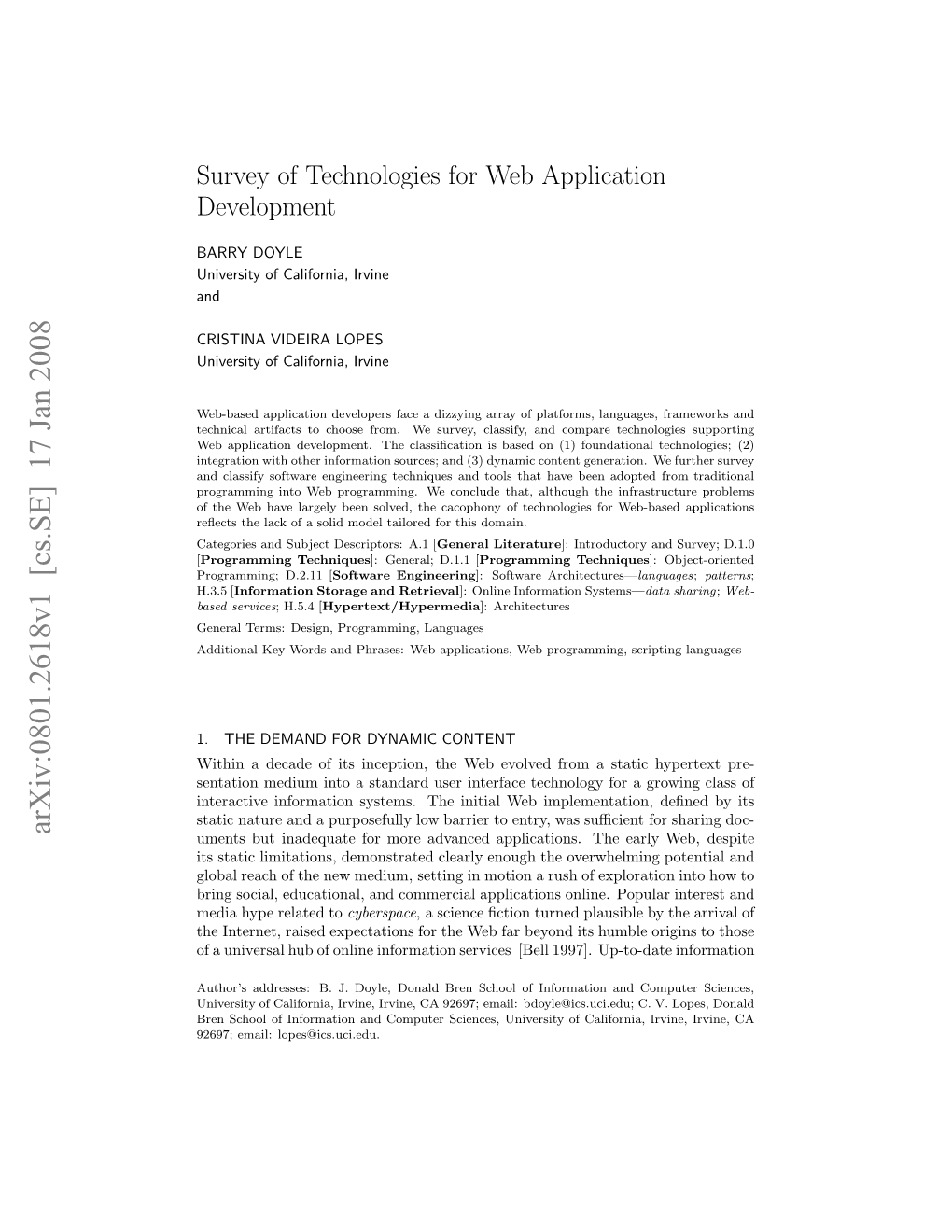 Survey of Technologies for Web Application Development · 3