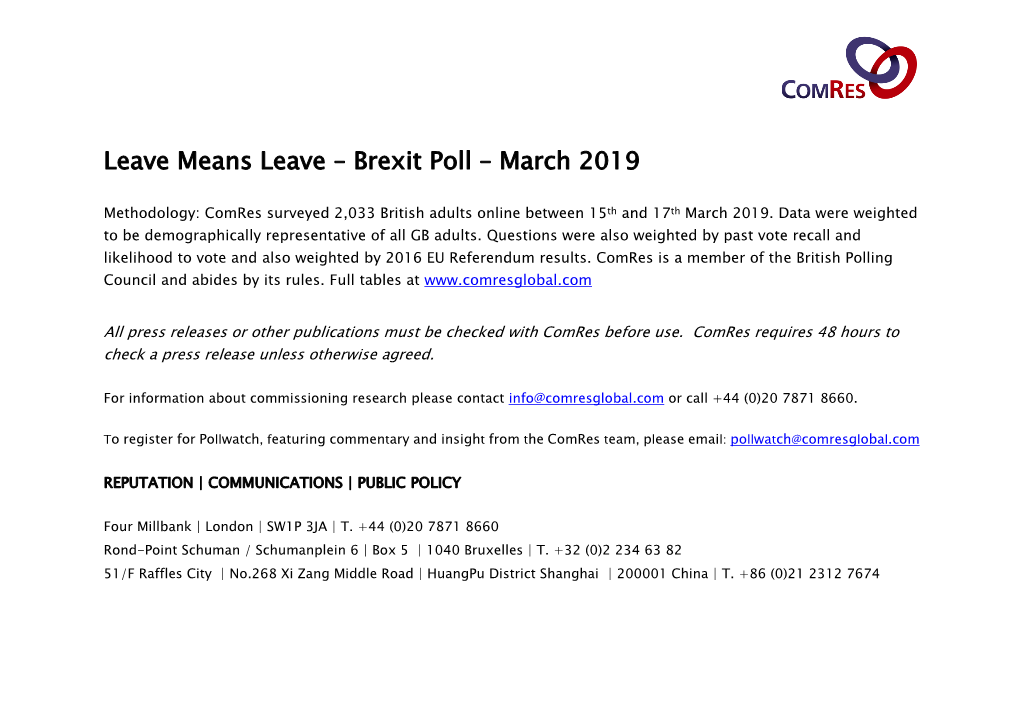 Leave Means Leave – Brexit Poll – March 2019