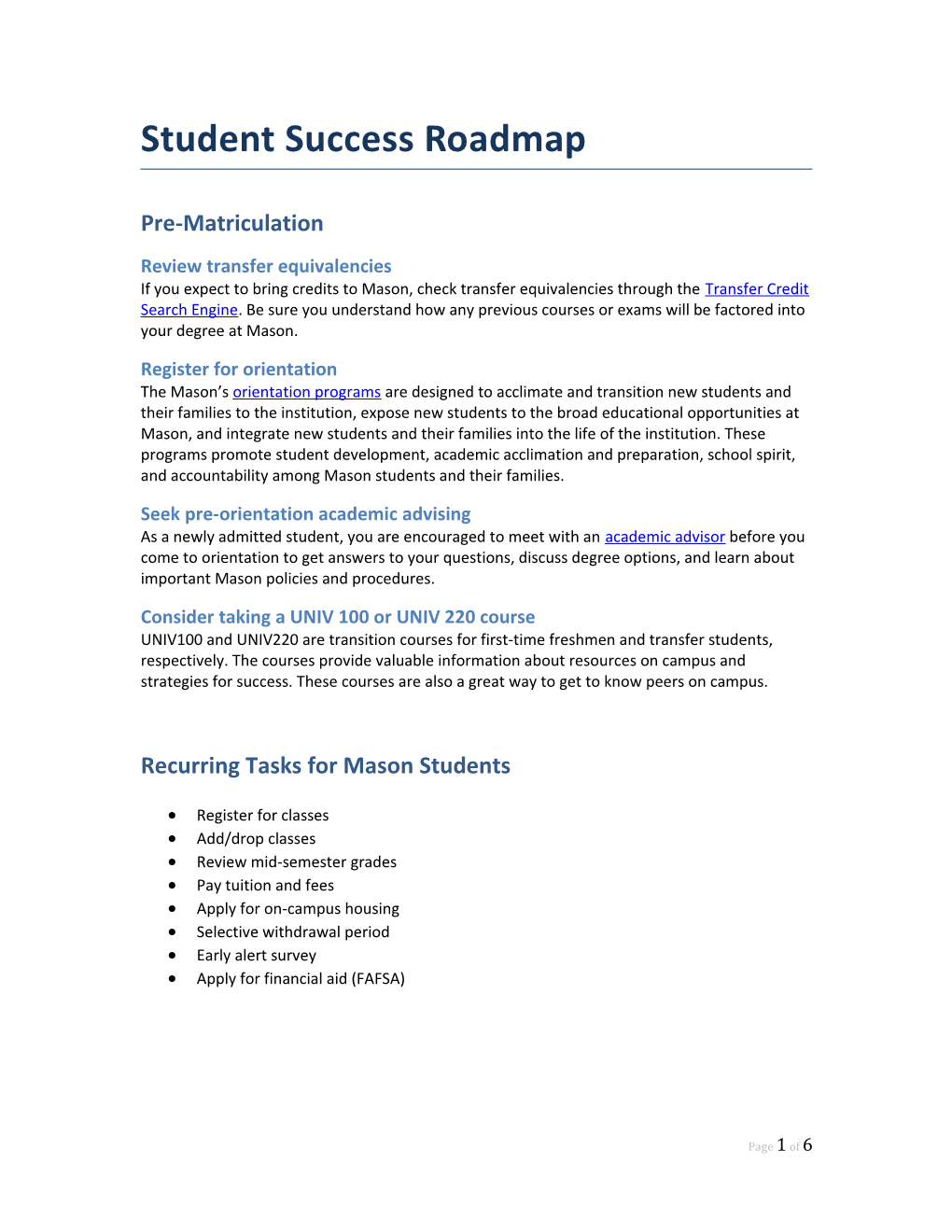 Student Success Roadmap