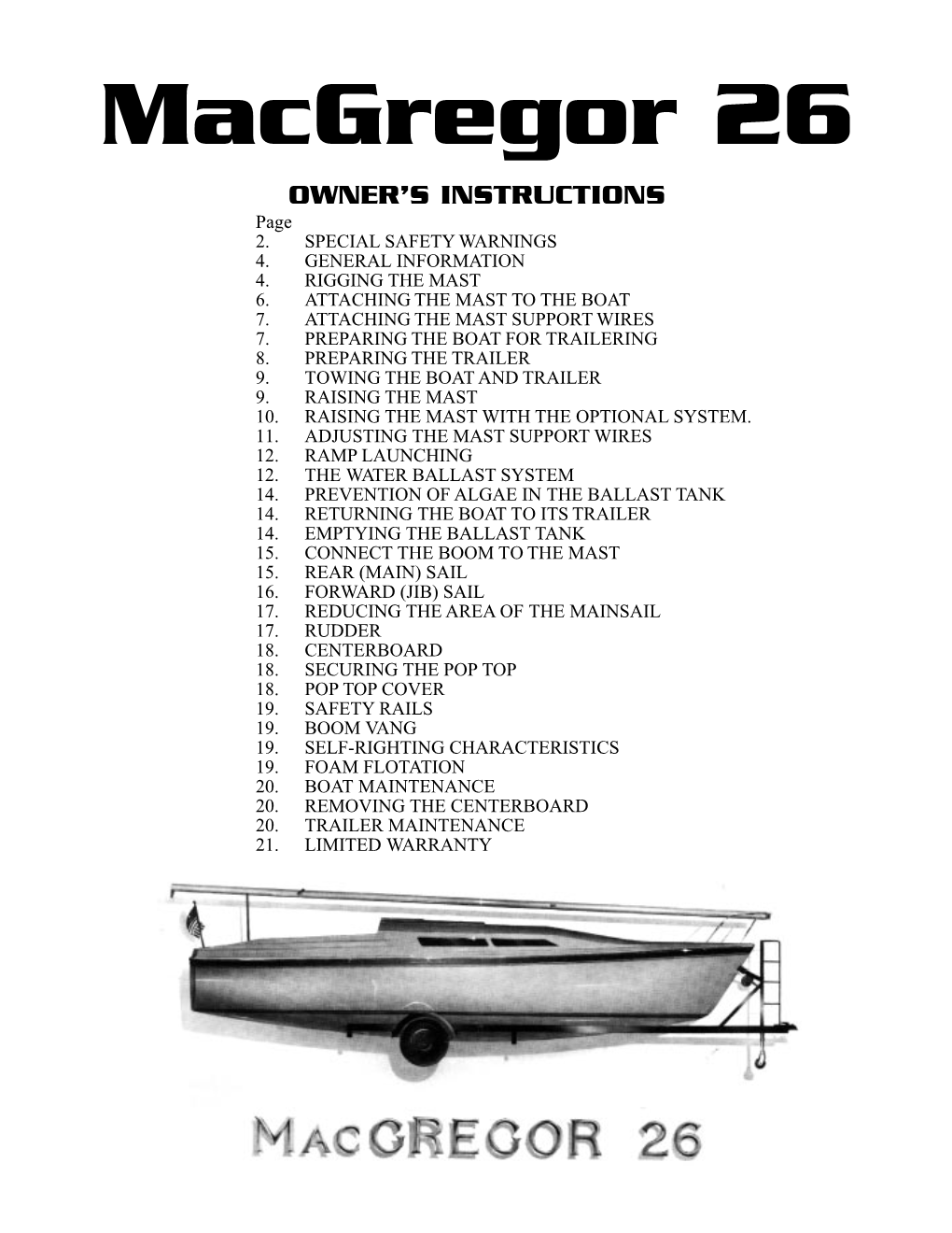 Macgregor 26 OWNER’S INSTRUCTIONS Page 2