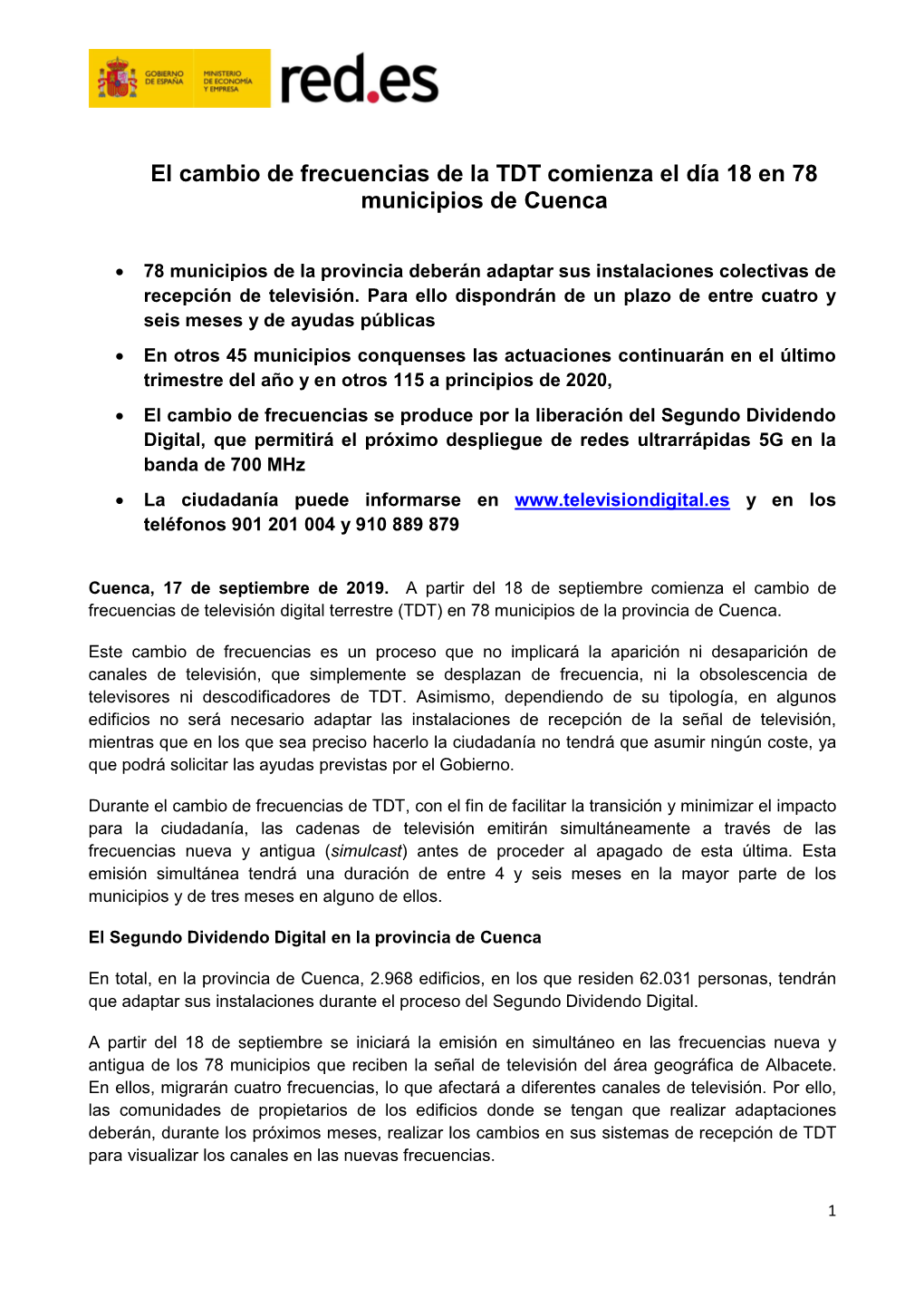 El Cambio De Frecuencias De La TDT Comienza El Día 18 En 78 Municipios De Cuenca