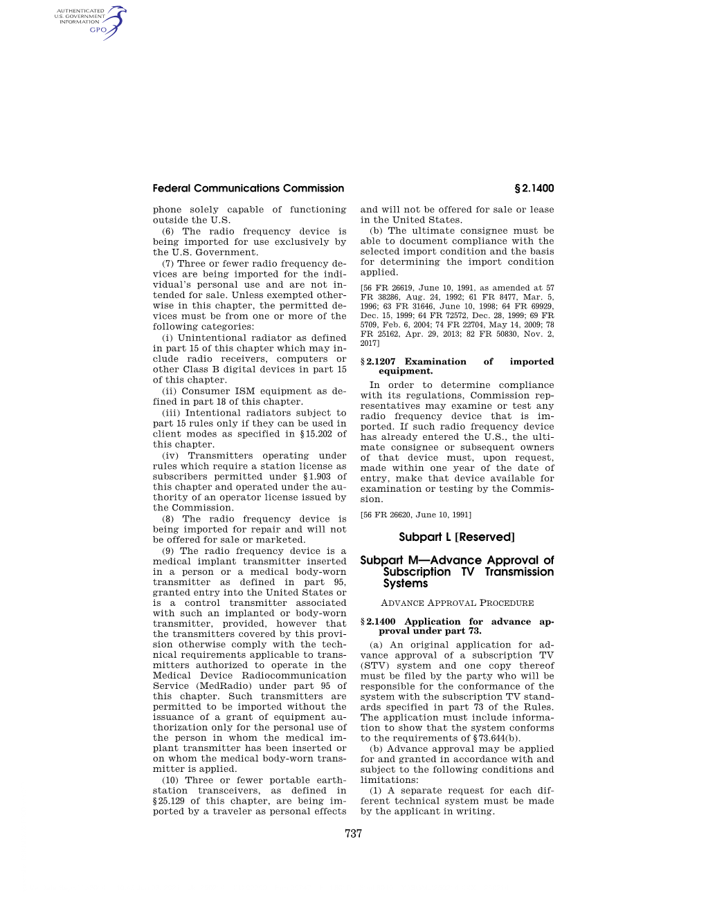 Subpart M—Advance Approval of Subscription TV Transmission